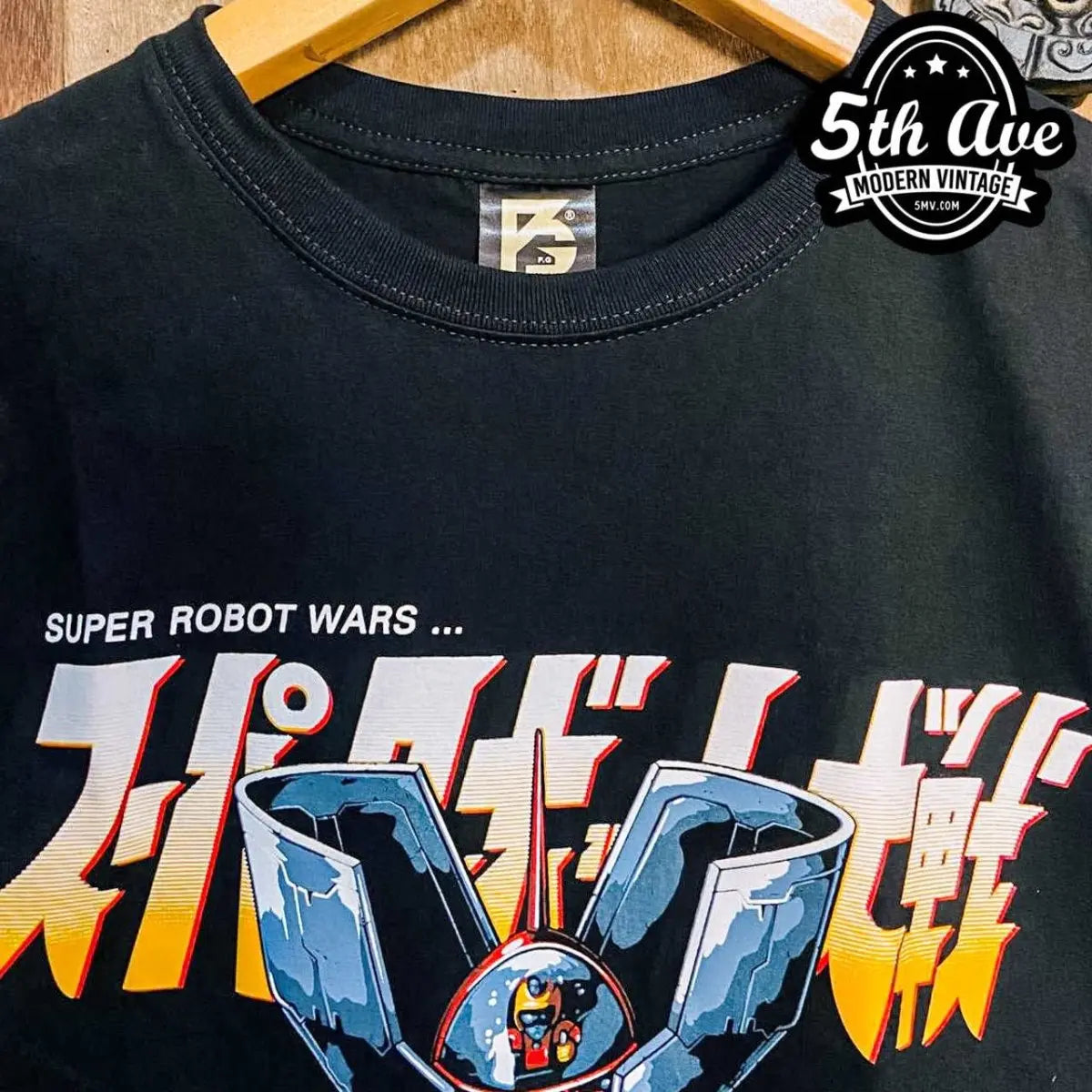 Model wearing Mazinger Z – New Vintage Anime Tee vintage band tee