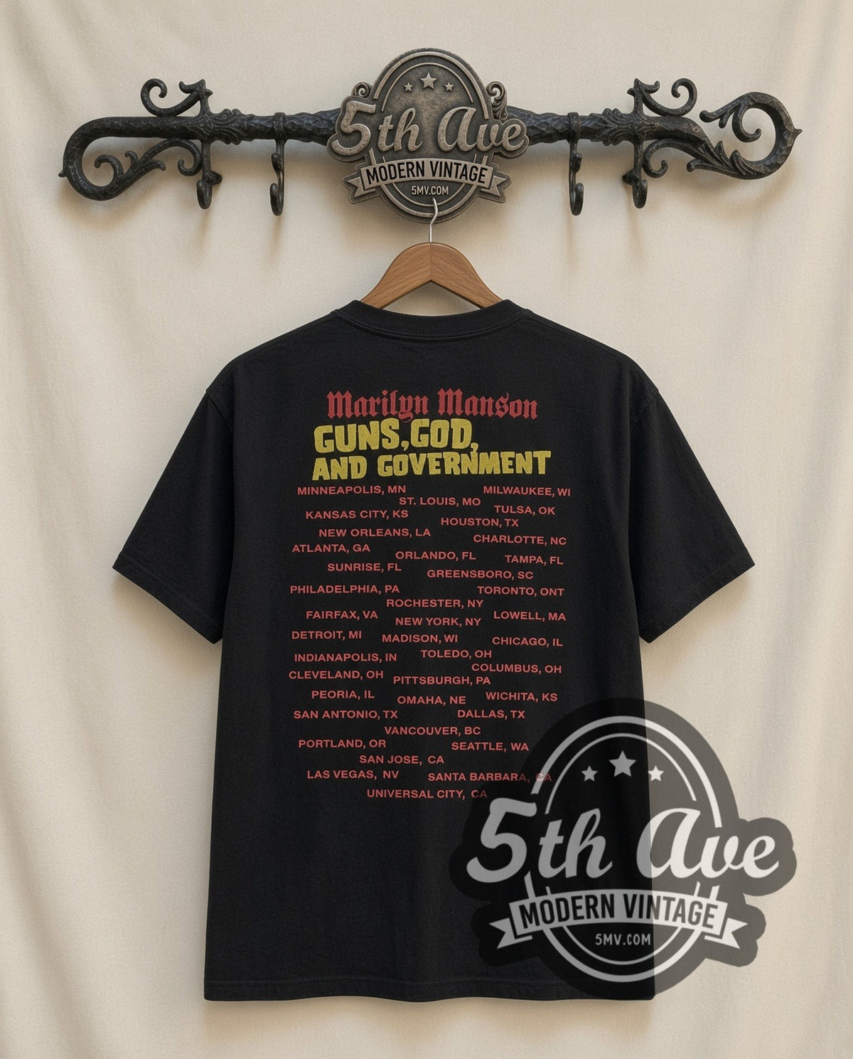 Marilyn Manson Band Photo vintage band t-shirt, back view on a display rack