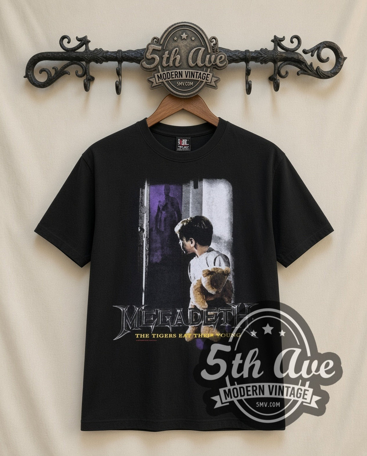 Megadeth The Tigers Eat Their Young vintage band t-shirt in black, front view on the 5MV rack