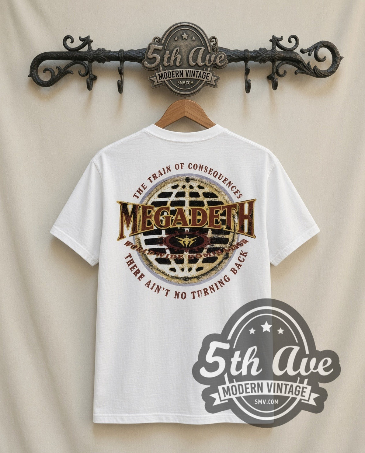 Megadeth The Tigers Eat Their Young vintage band t-shirt in white, back view on the 5MV rack