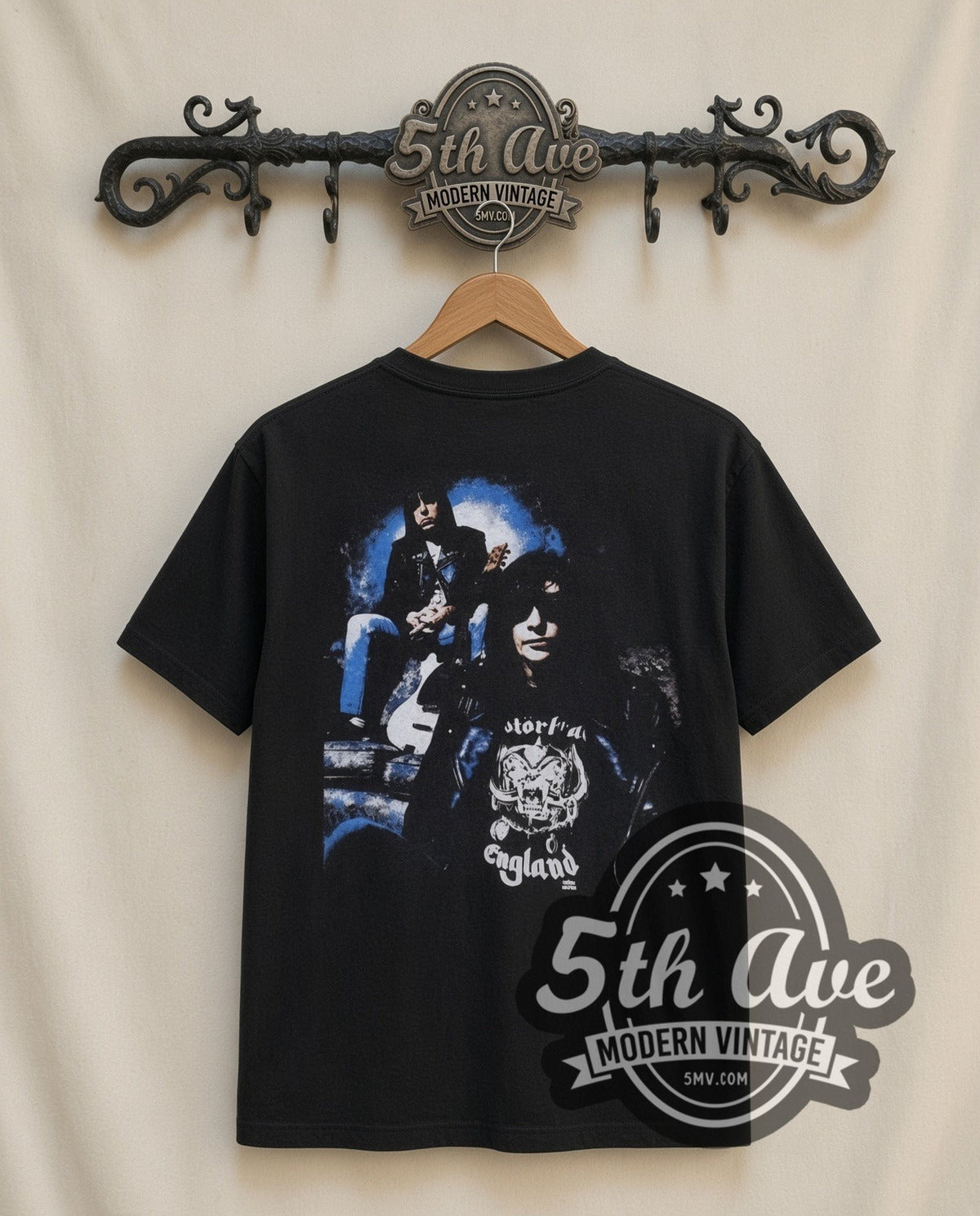 Ramones Psycho Therapy vintage band t-shirt in black, back view on a display rack
