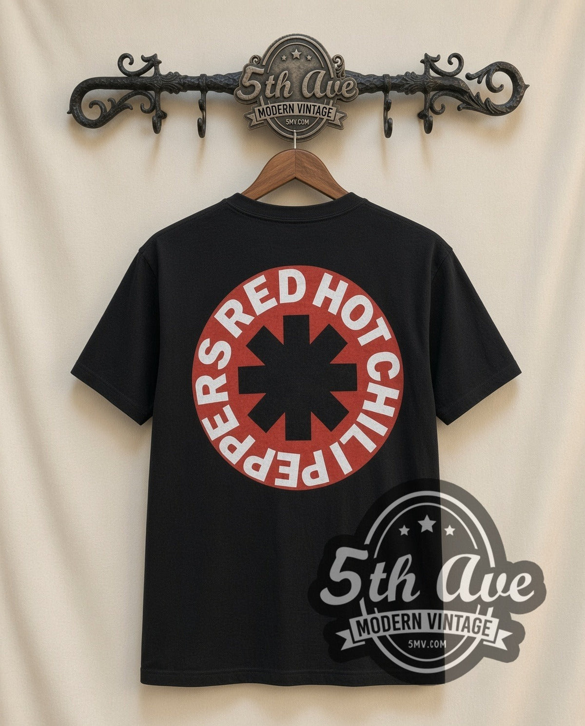 Red Hot Chili Peppers Asterisk Band vintage band t-shirt in black, back view on the 5MV rack