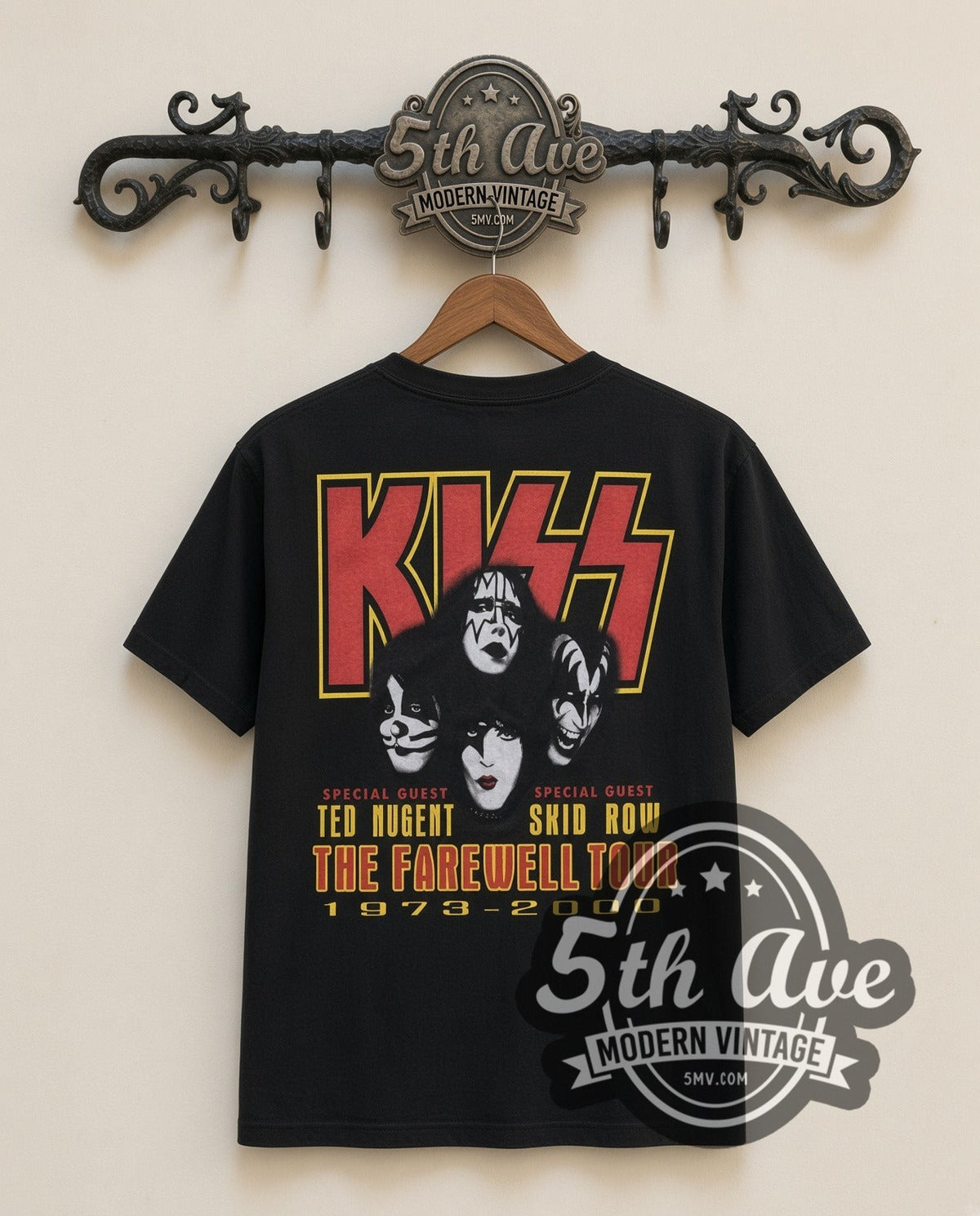 KISS Psycho Circus vintage band t-shirt in black, back view on a display rack