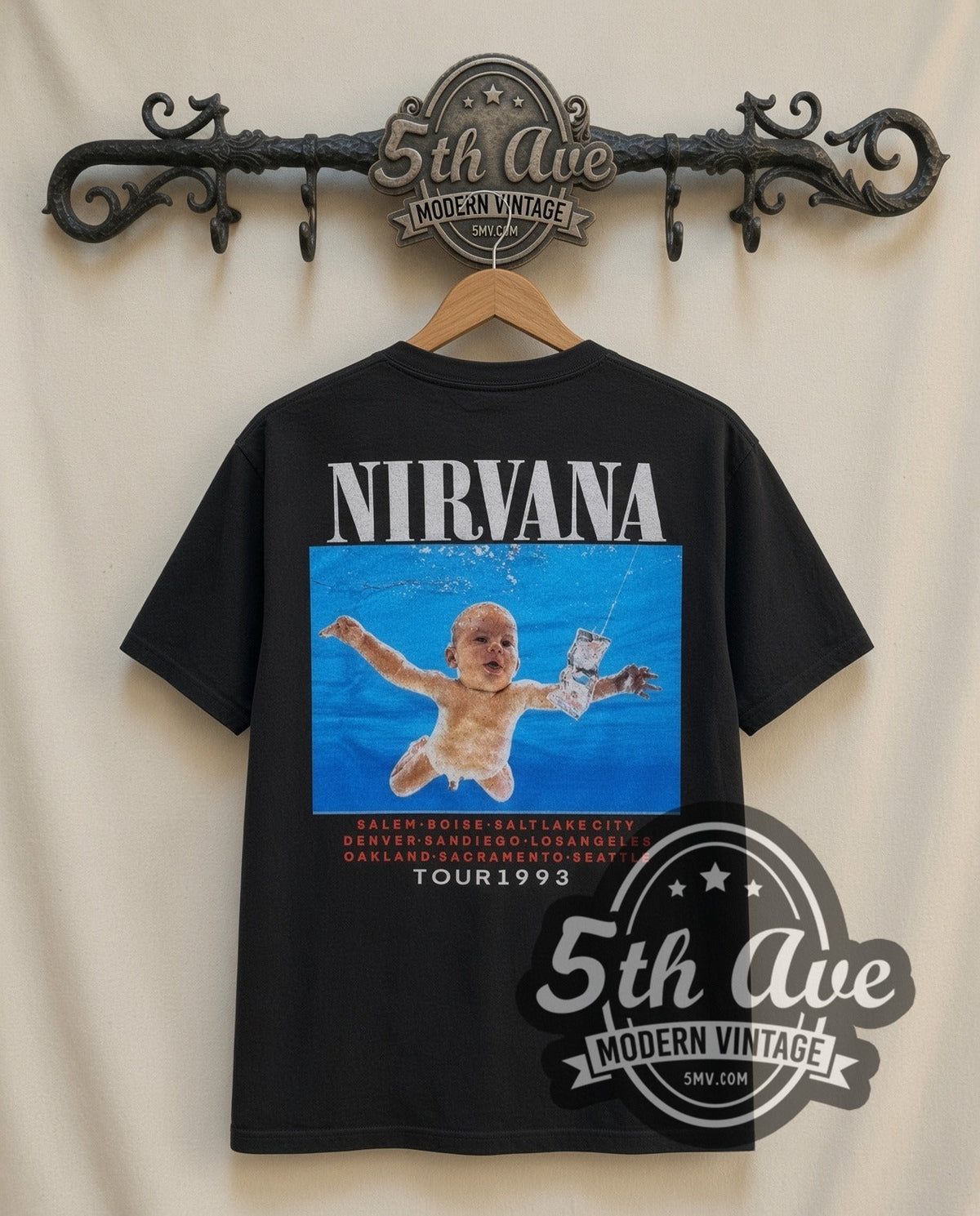 Nirvana In Utero Angel 1993 vintage band t-shirt in black, back view on the 5MV rack