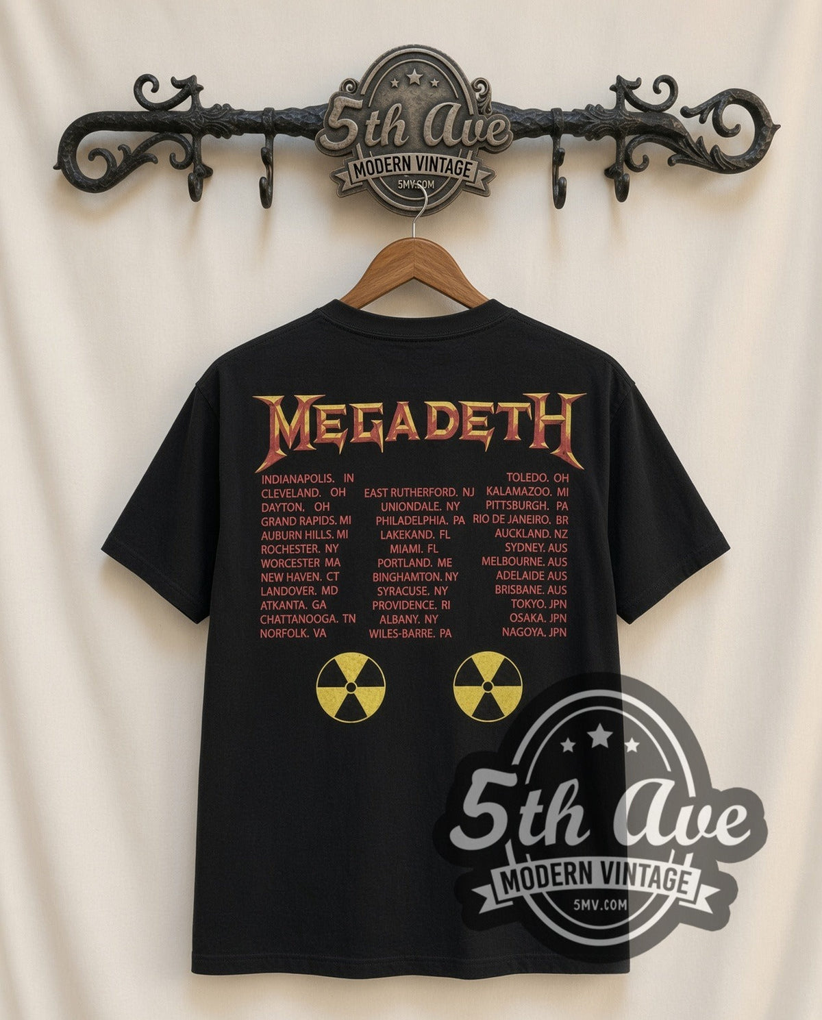 Megadeth Rust in Peace vintage band t-shirt in black, back view on the 5MV rack