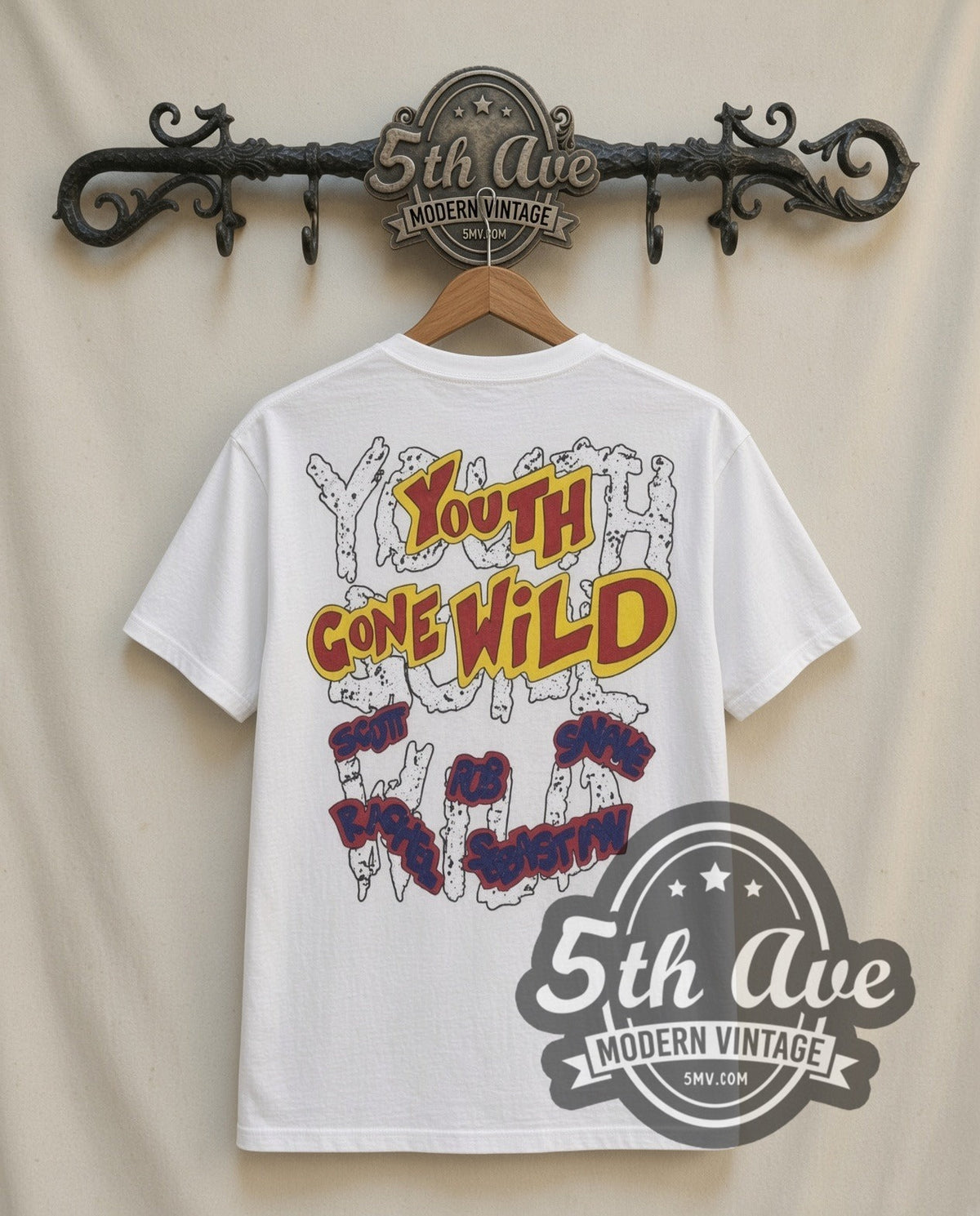 Skid Row Youth Gone Wild vintage band t-shirt in white, back view on a display rack