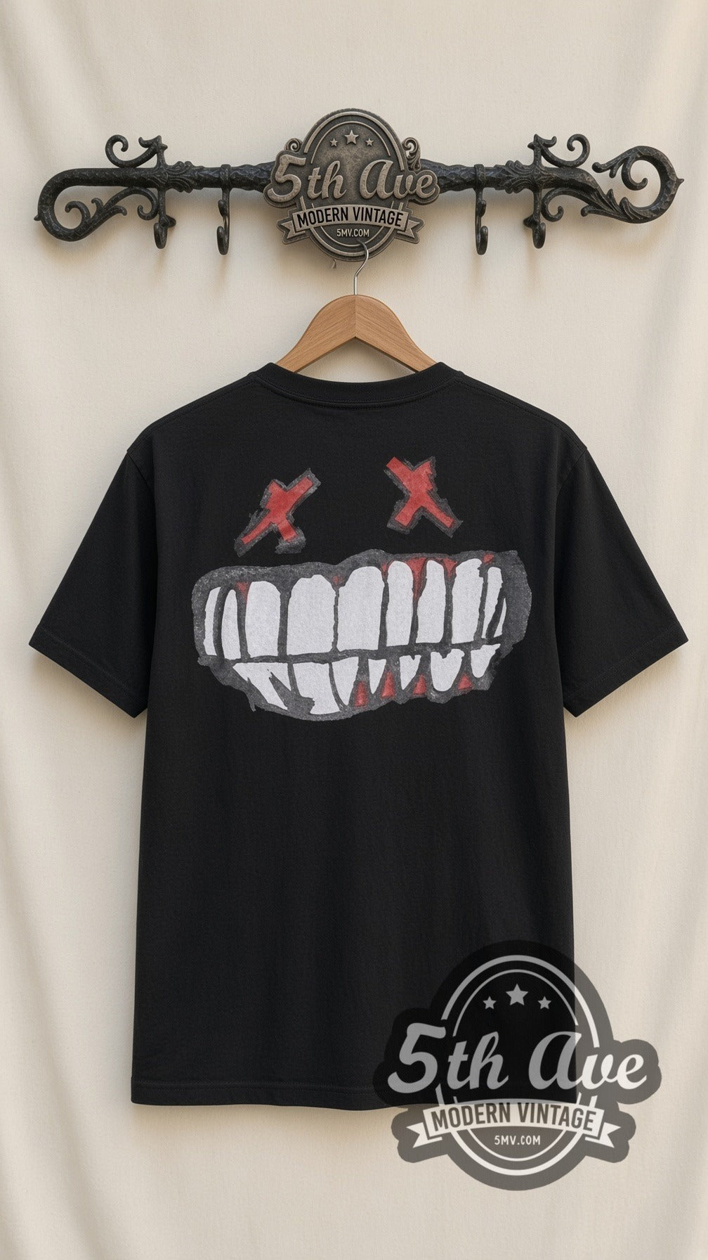 Green Day Smiley vintage band t-shirt in black, back view on the 5MV rack