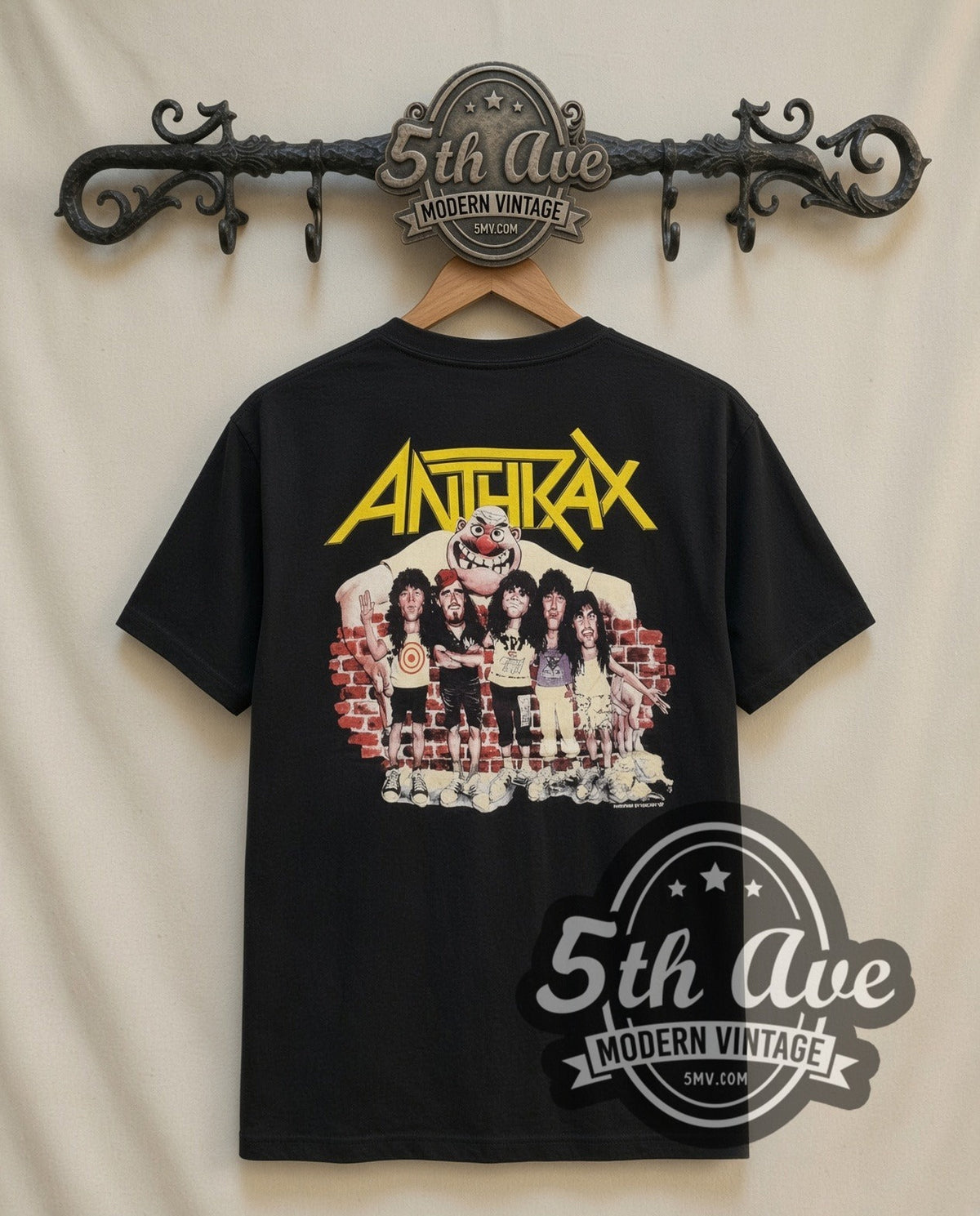 Anthrax State of Euphoria vintage band t-shirt in black, back view on a display rack