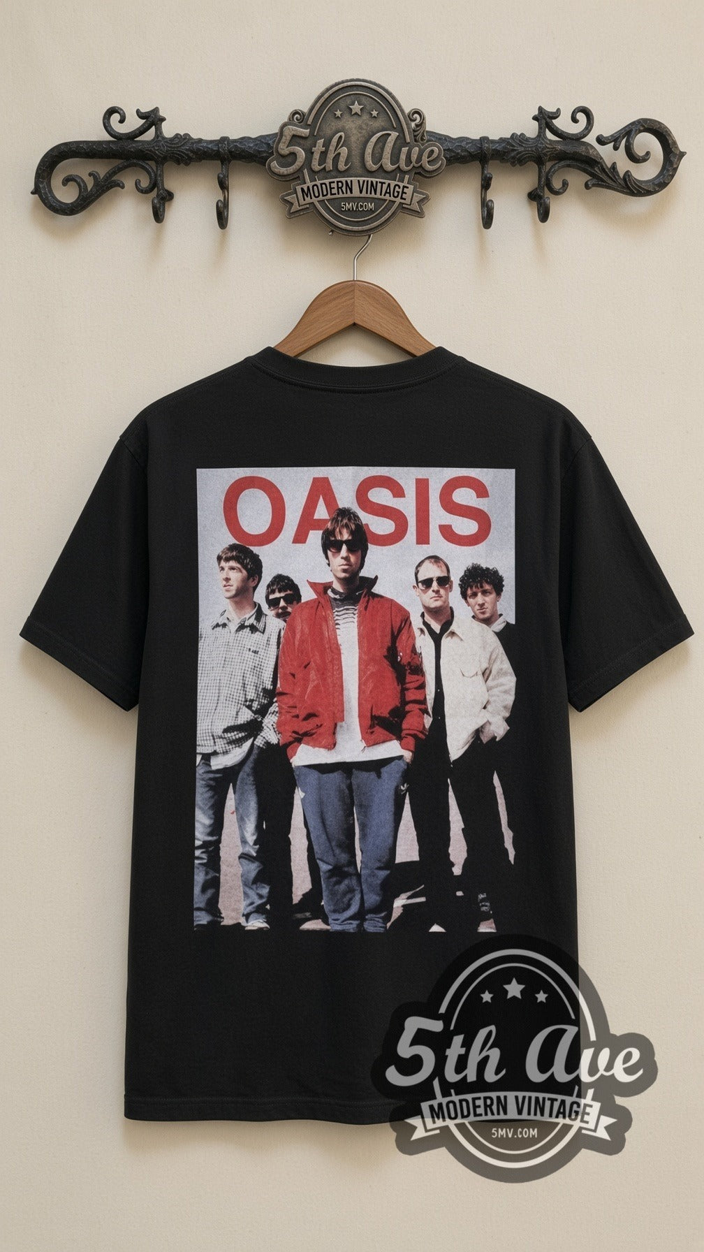 Oasis Tour Calendar vintage band t-shirt in black, back view on the 5MV rack
