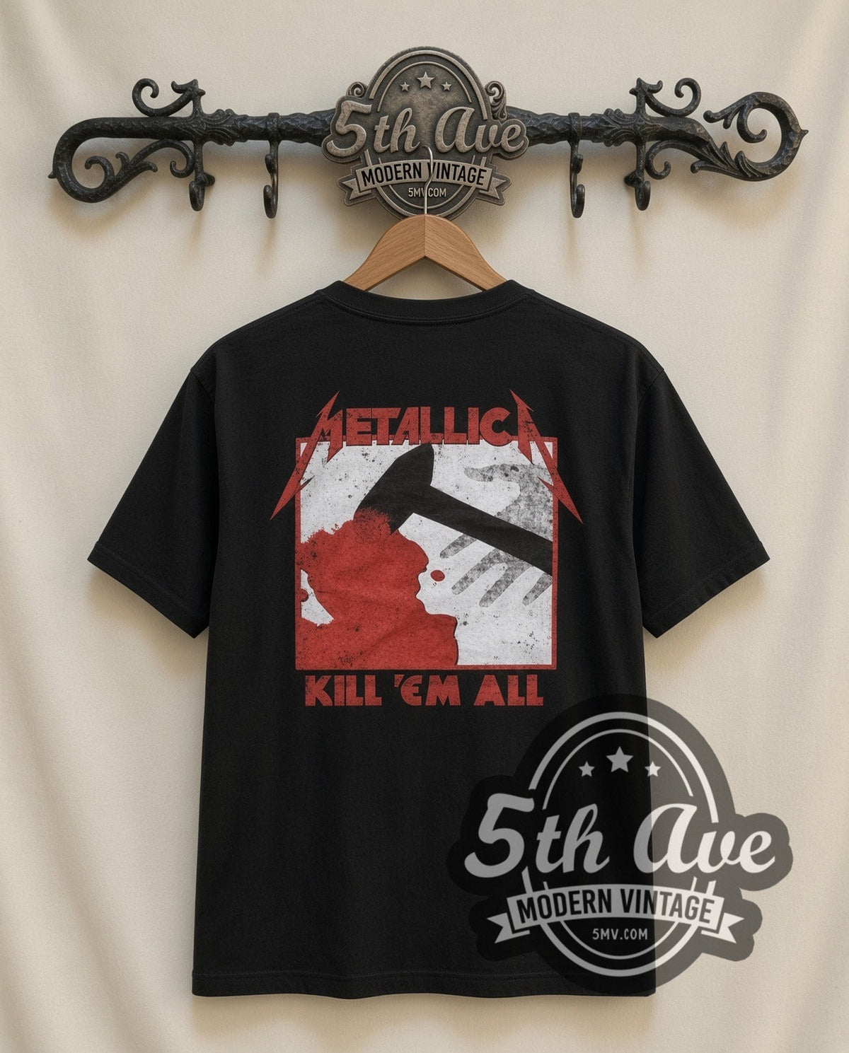 Metallica Lightning vintage band t-shirt, back view on the 5MV rack
