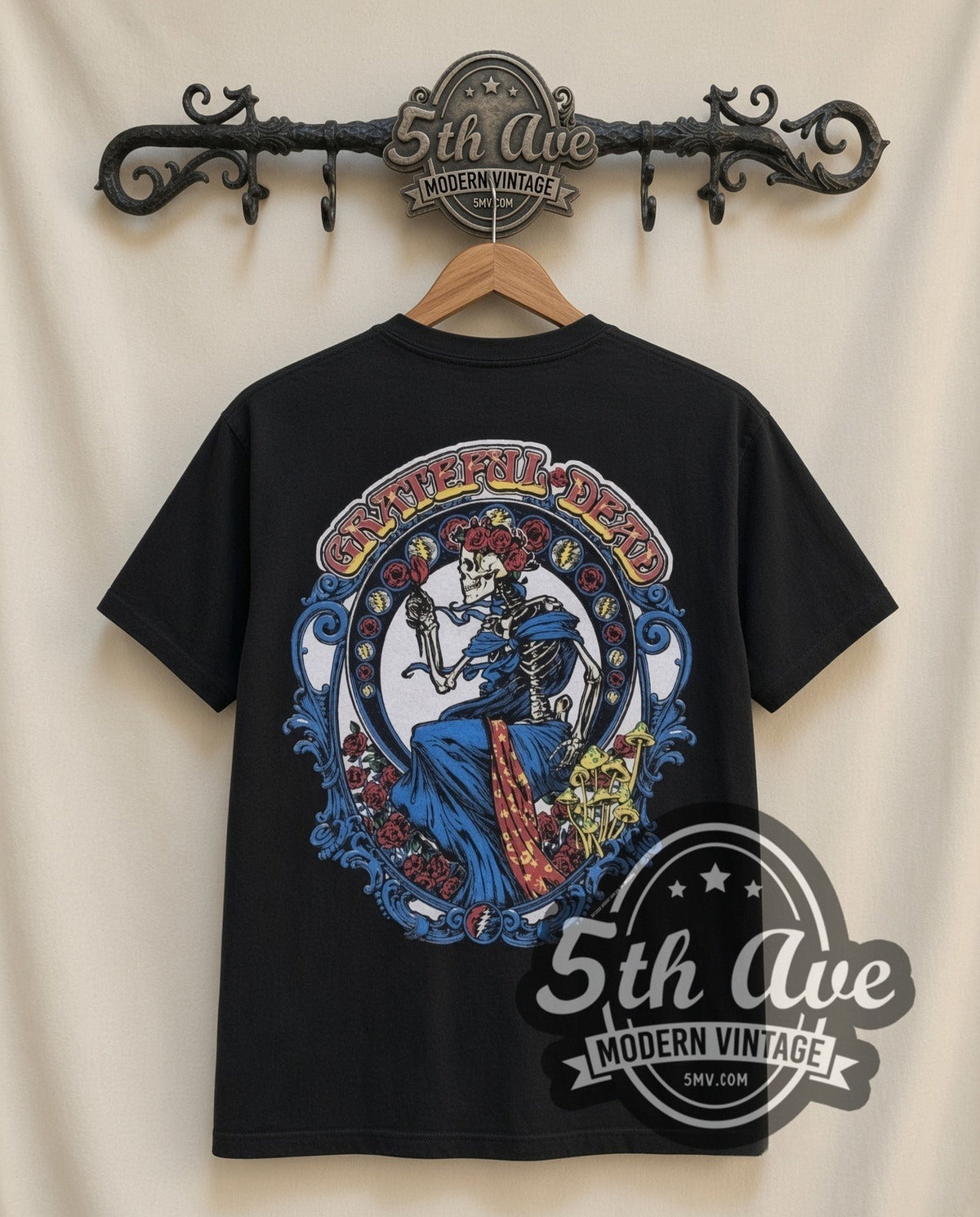 Grateful Dead 15th Anniversary Warfield vintage band t-shirt in black, back view on the 5MV rack