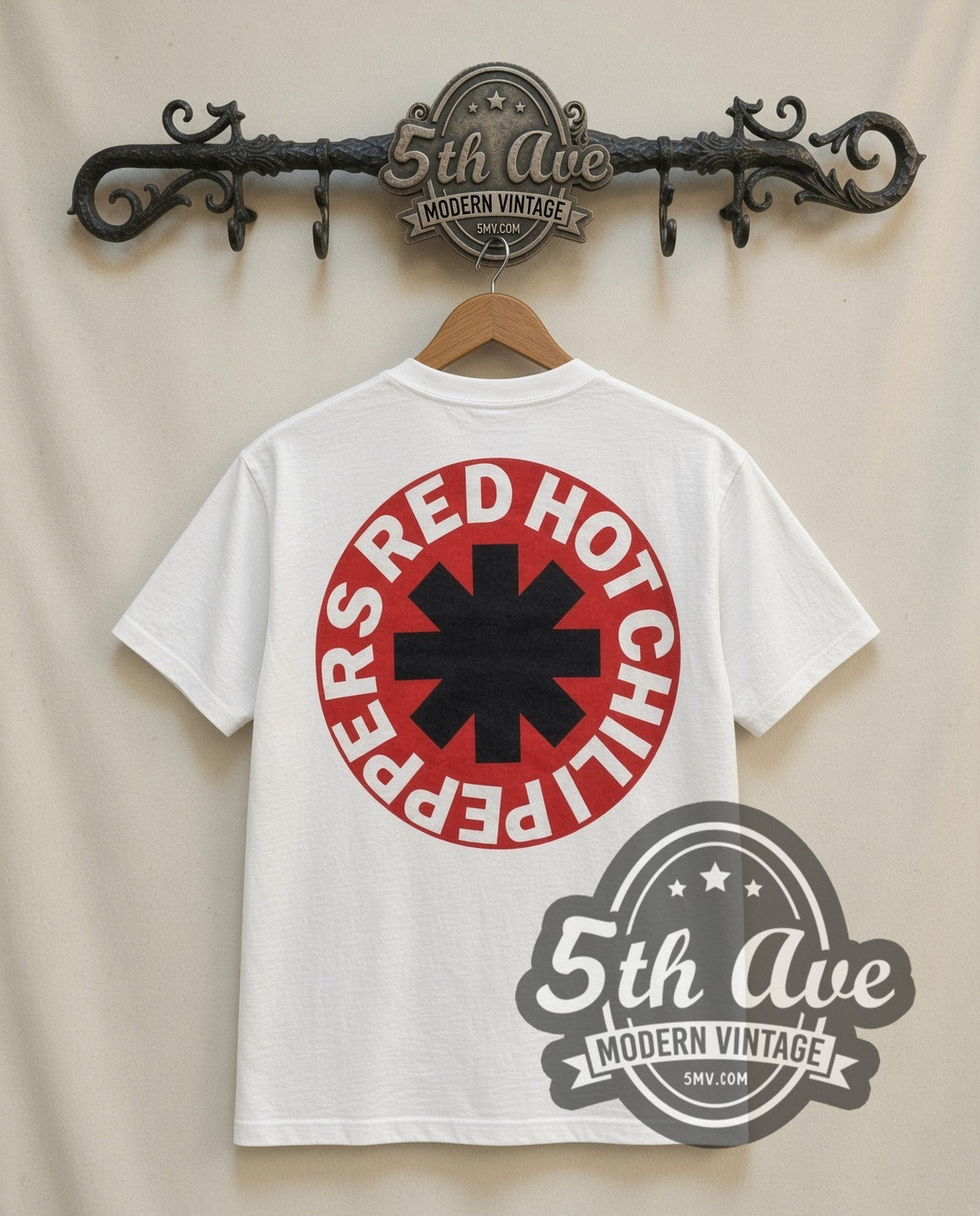 Red Hot Chili Peppers Mother's Milk vintage band t-shirt in white, back view on the 5MV rack