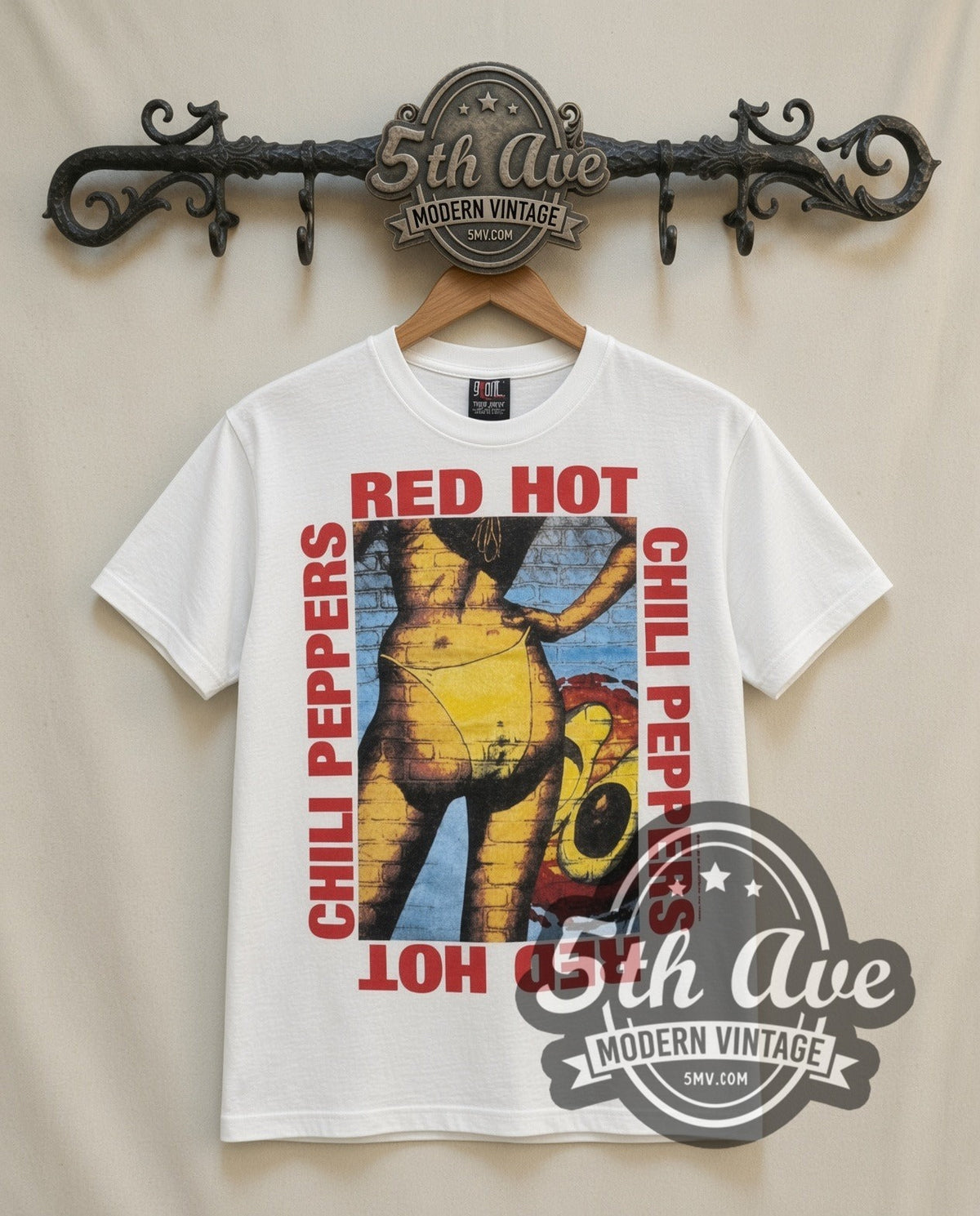 Red Hot Chili Peppers Mother's Milk vintage band t-shirt in white, front view on the 5MV rack