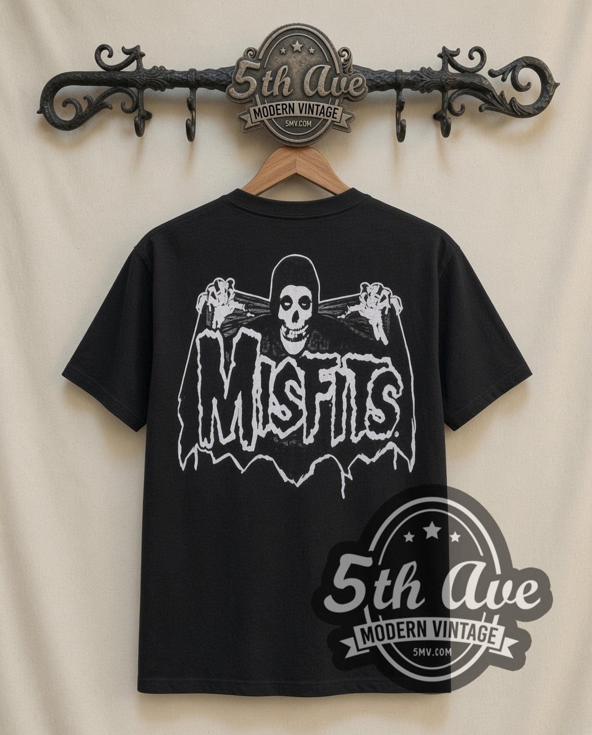 Misfits Crimson Ghost vintage band t-shirt in black, back view on a display rack