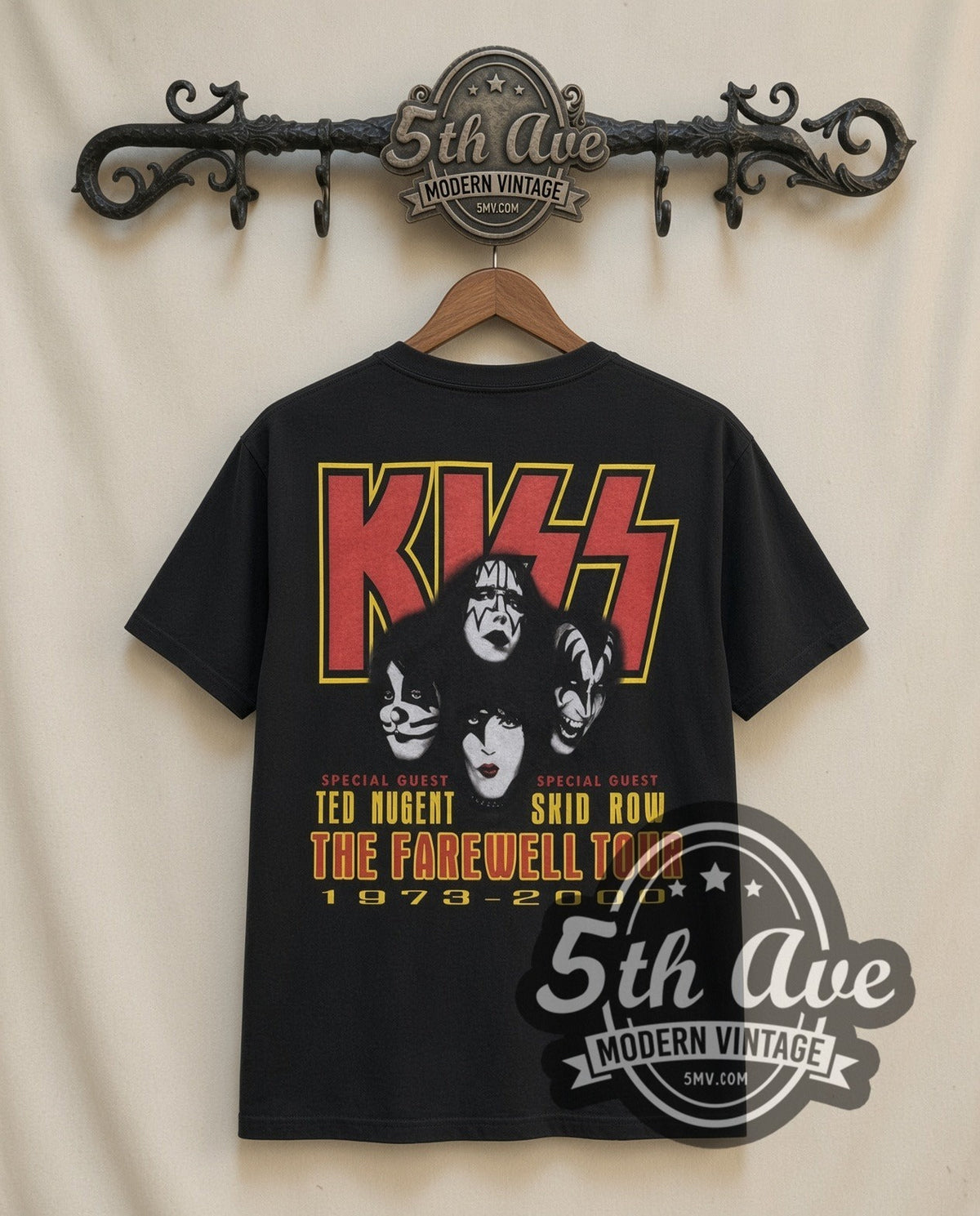 KISS Sonic Boom Faces vintage band t-shirt, back view on a display rack
