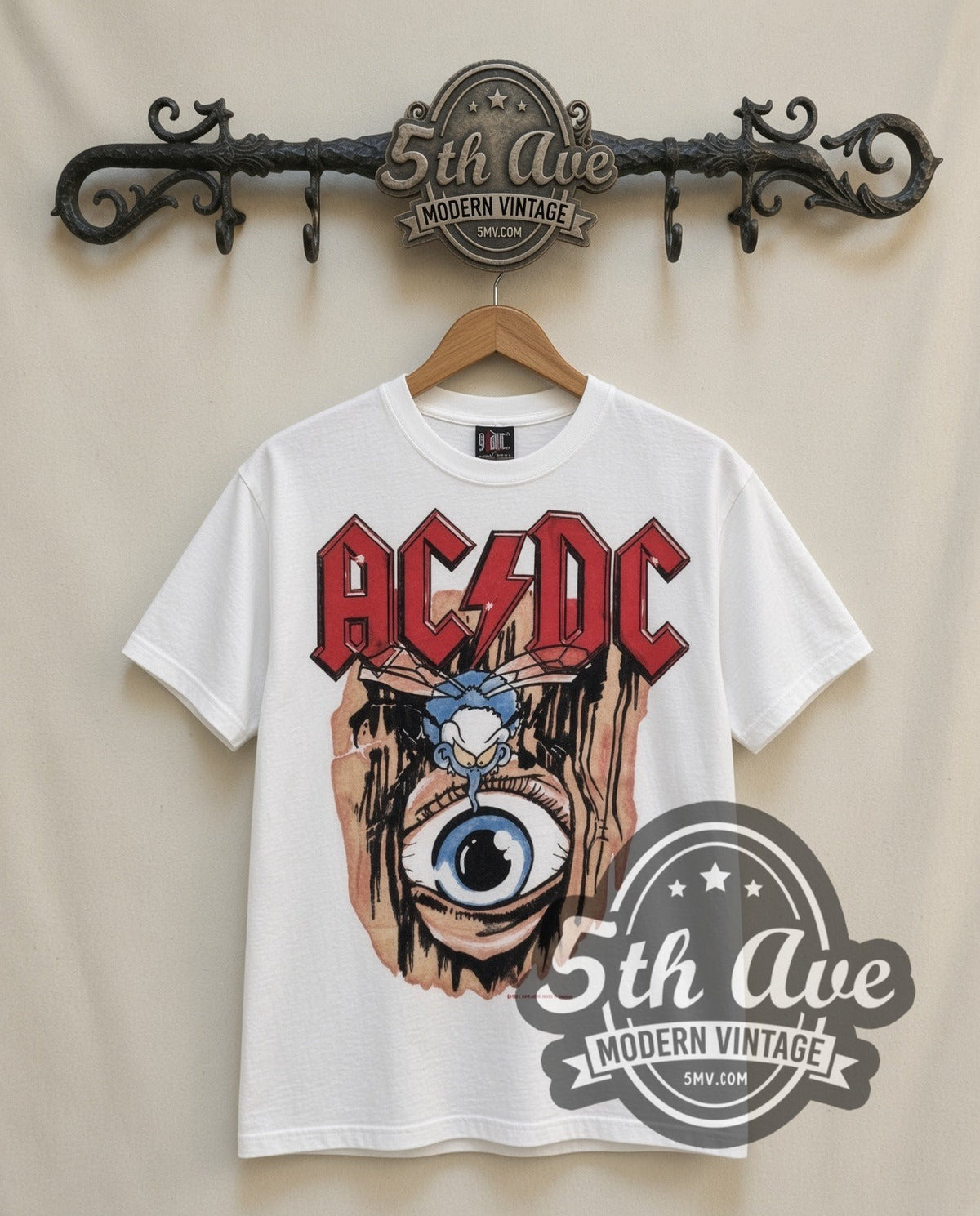 AC/DC Stitched Eye vintage band t-shirt, front view on the 5MV rack