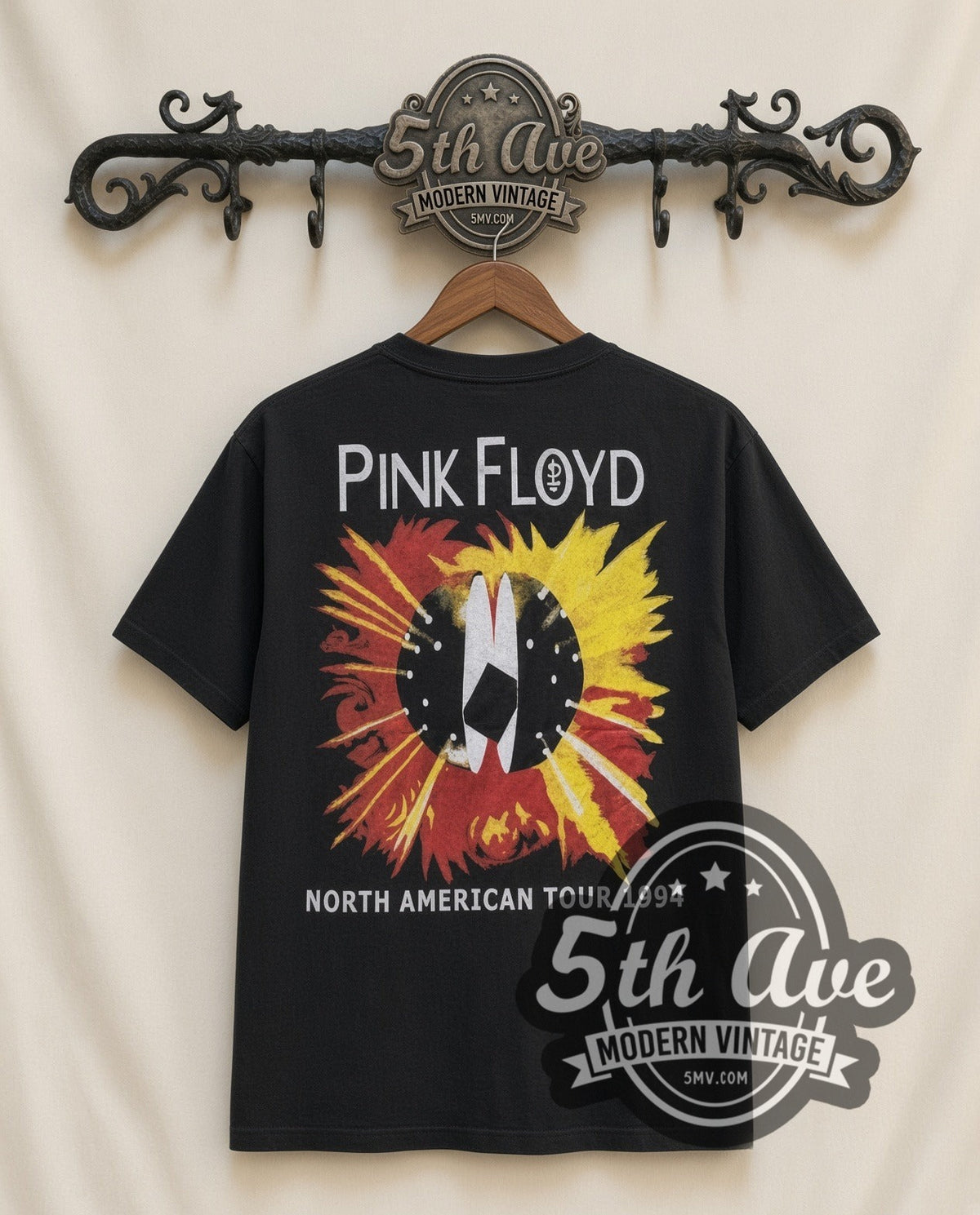 Pink Floyd Sun vintage band t-shirt in black, back view on the 5MV rack
