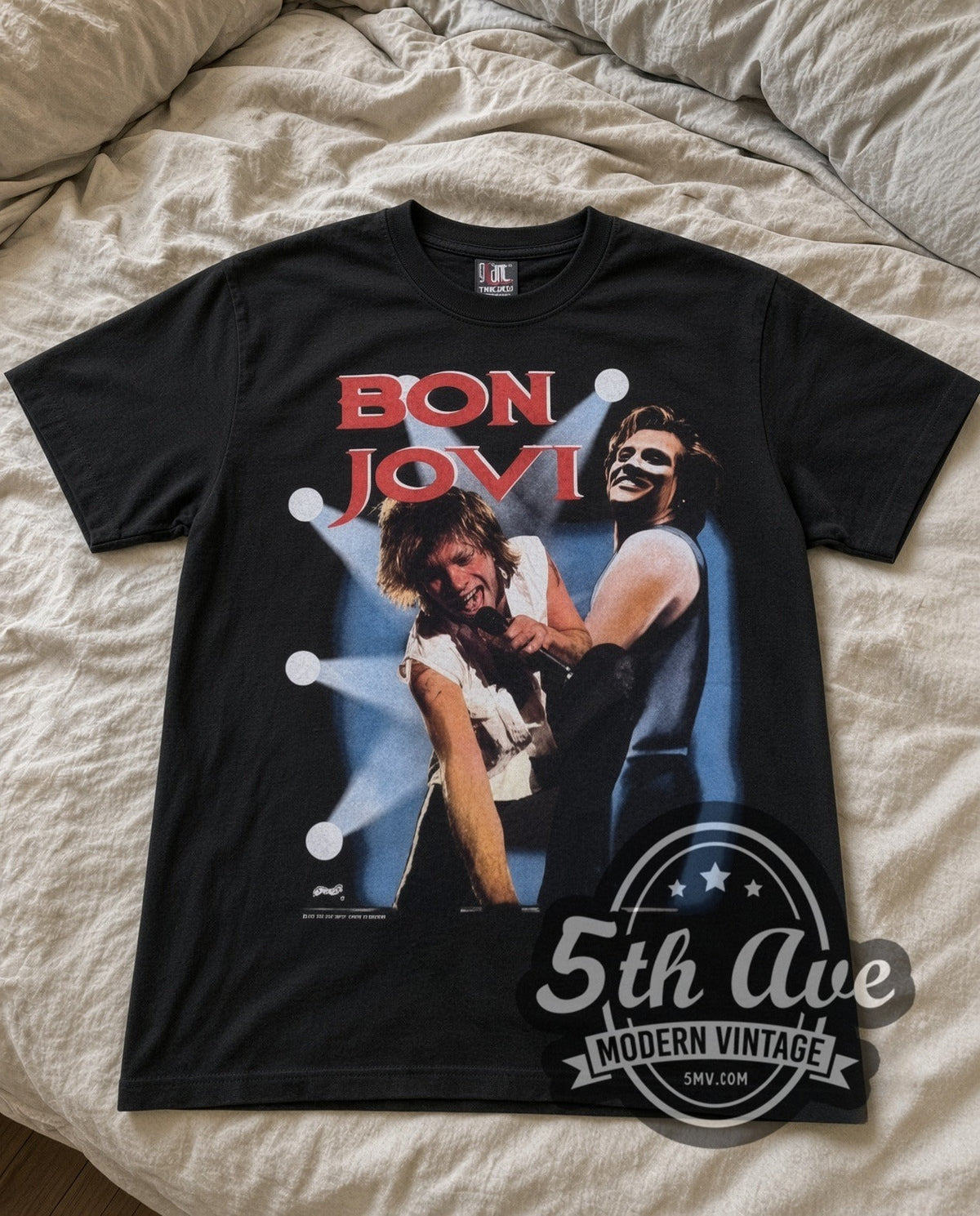 Bon Jovi Stage Duo vintage band tee in black laid flat