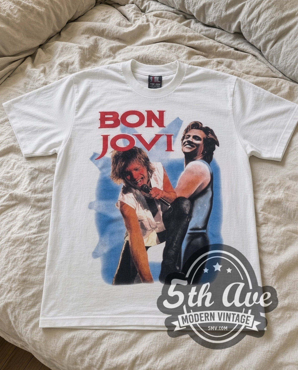 Bon Jovi Stage Duo vintage band tee in white laid flat