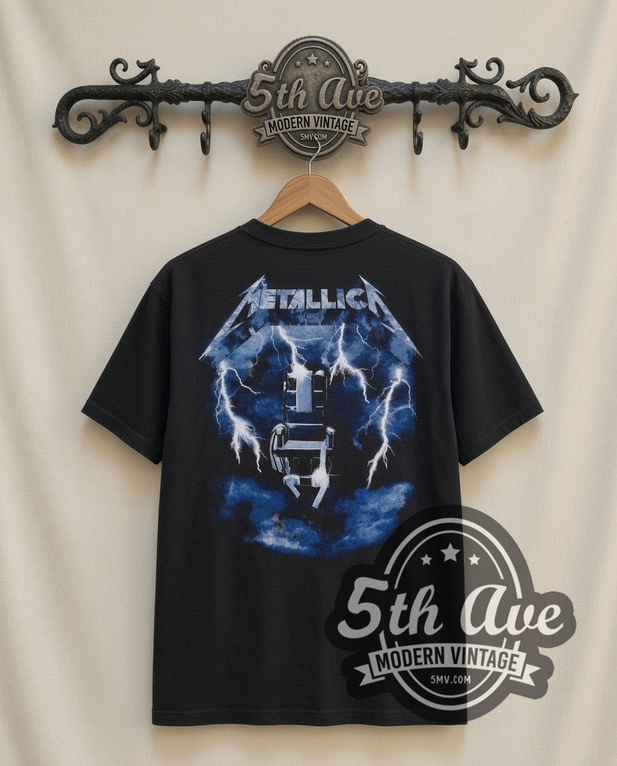 Metallica Group Photo vintage band t-shirt in black, back view on the 5MV rack