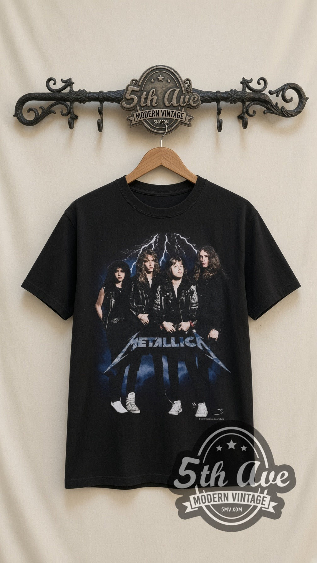 Metallica Group Photo vintage band t-shirt in black, front view on the 5MV rack