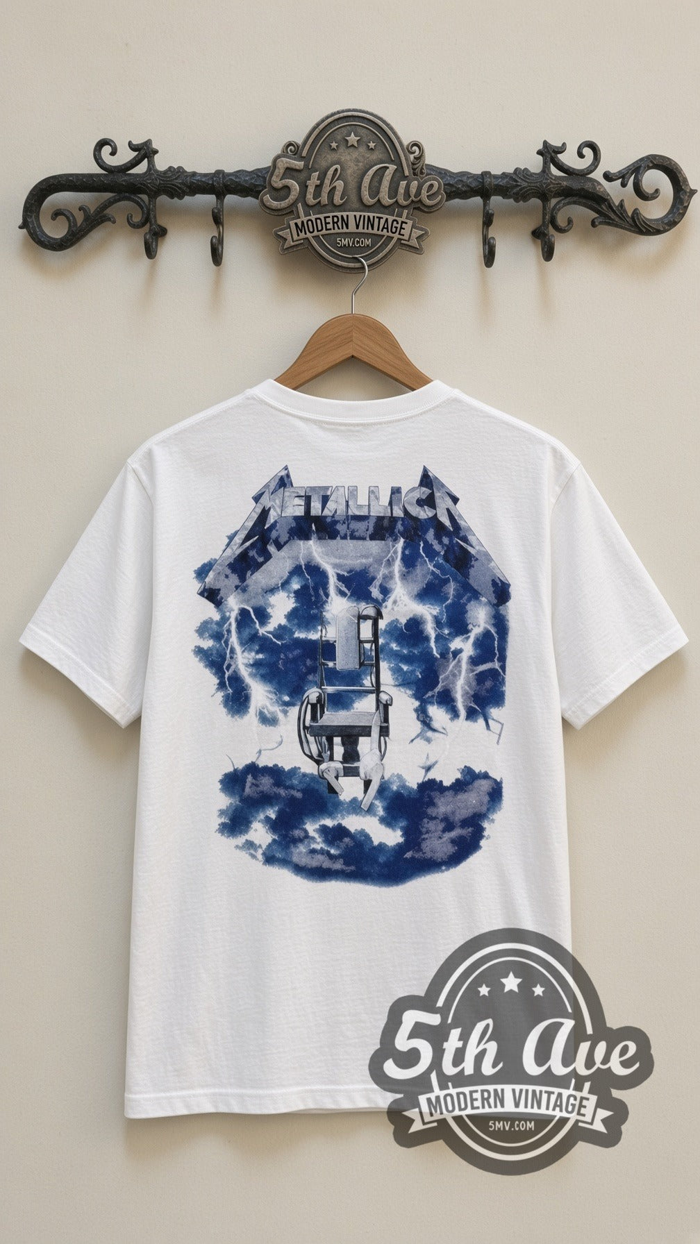 Metallica Group Photo vintage band t-shirt in white, back view on the 5MV rack