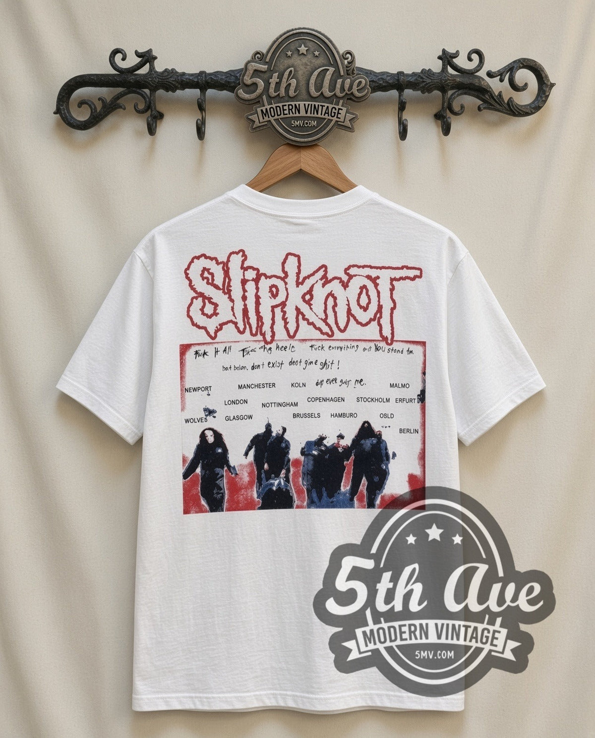 Slipknot Group Photo vintage band t-shirt in white, back view on the 5MV rack