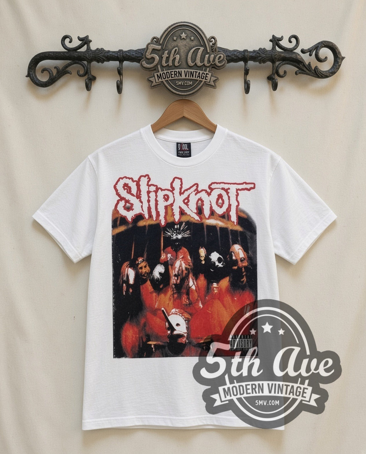 Slipknot Group Photo vintage band t-shirt in white, front view on the 5MV rack
