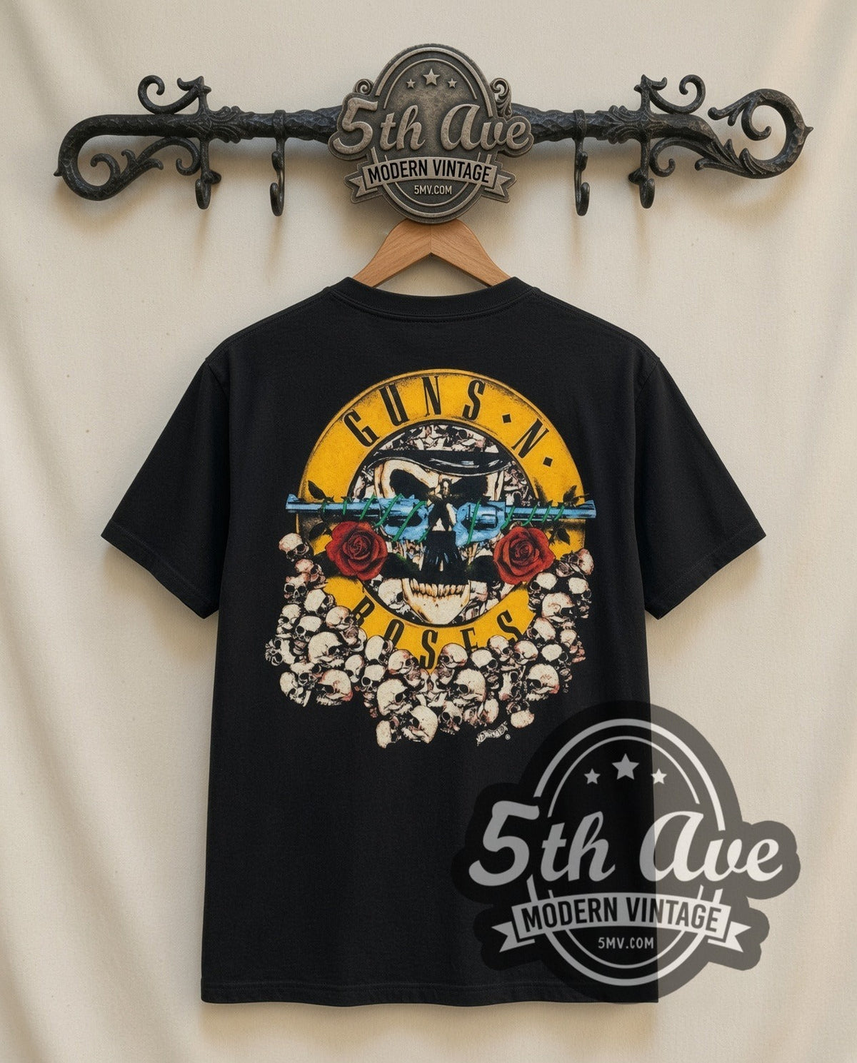 Guns N Roses Appetite Circle vintage band t-shirt in black, back view on the 5MV rack