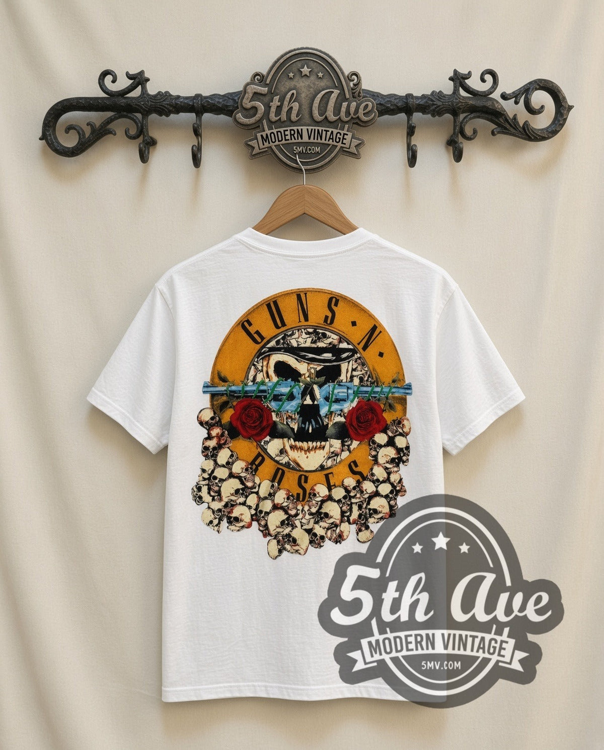 Guns N Roses Appetite Circle vintage band t-shirt in white, back view on the 5MV rack
