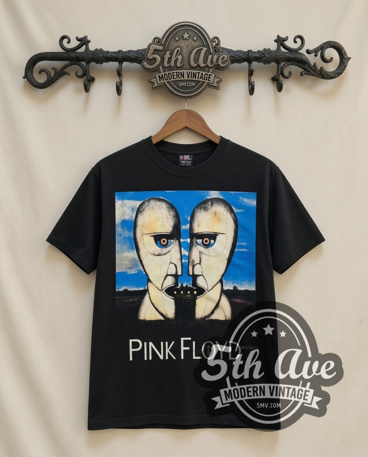 Pink Floyd Division Bell vintage band t-shirt in black, front view on the 5MV rack