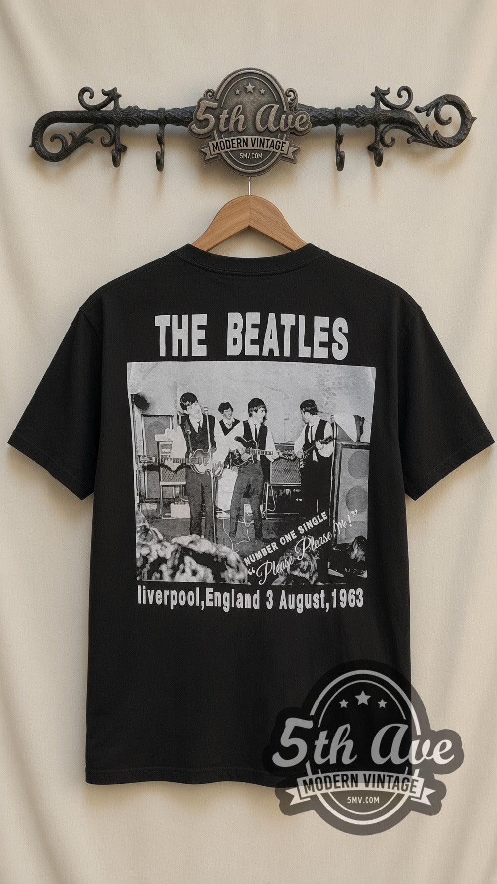 The Beatles Cartoon Band vintage band t-shirt in black, back view on the 5MV rack