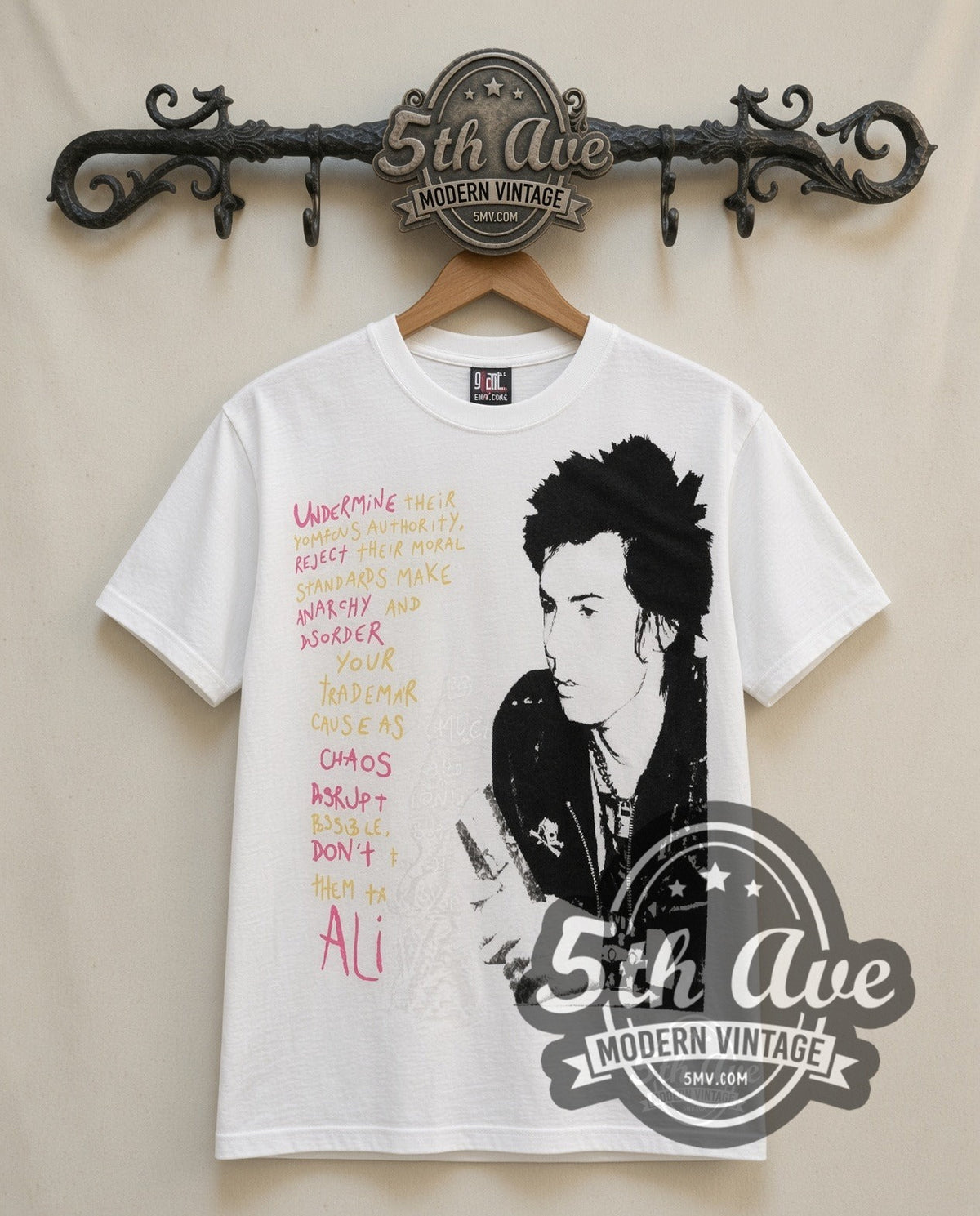 Sid Vicious Your Friends vintage band t-shirt in white, front view on the 5MV rack