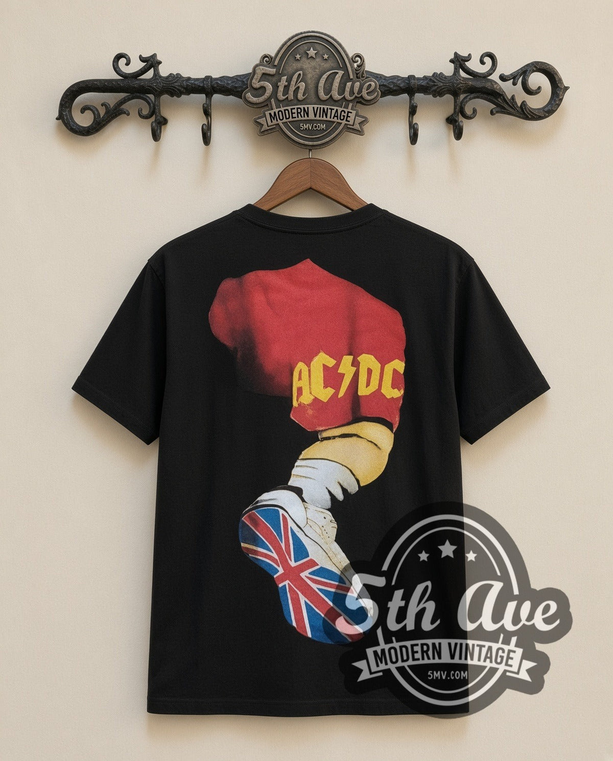 AC/DC Angus Suit vintage band t-shirt in black, back view on the 5MV rack