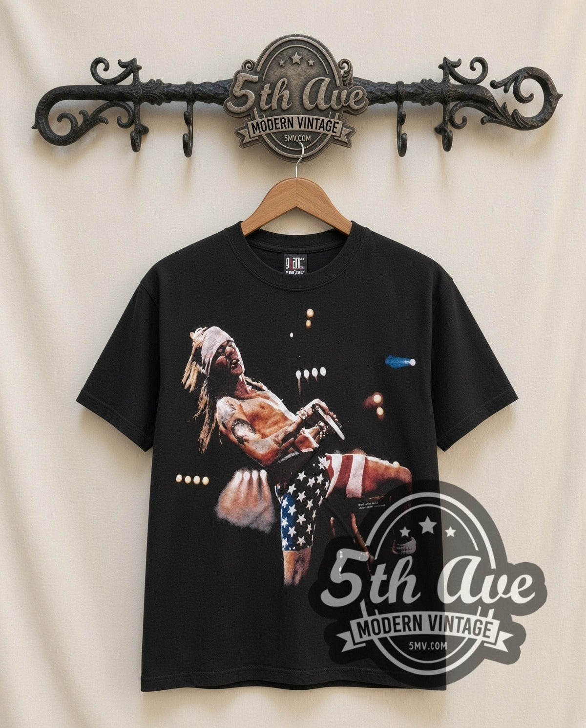 Guns N Roses Axl Flag vintage band t-shirt, front view on the 5MV rack