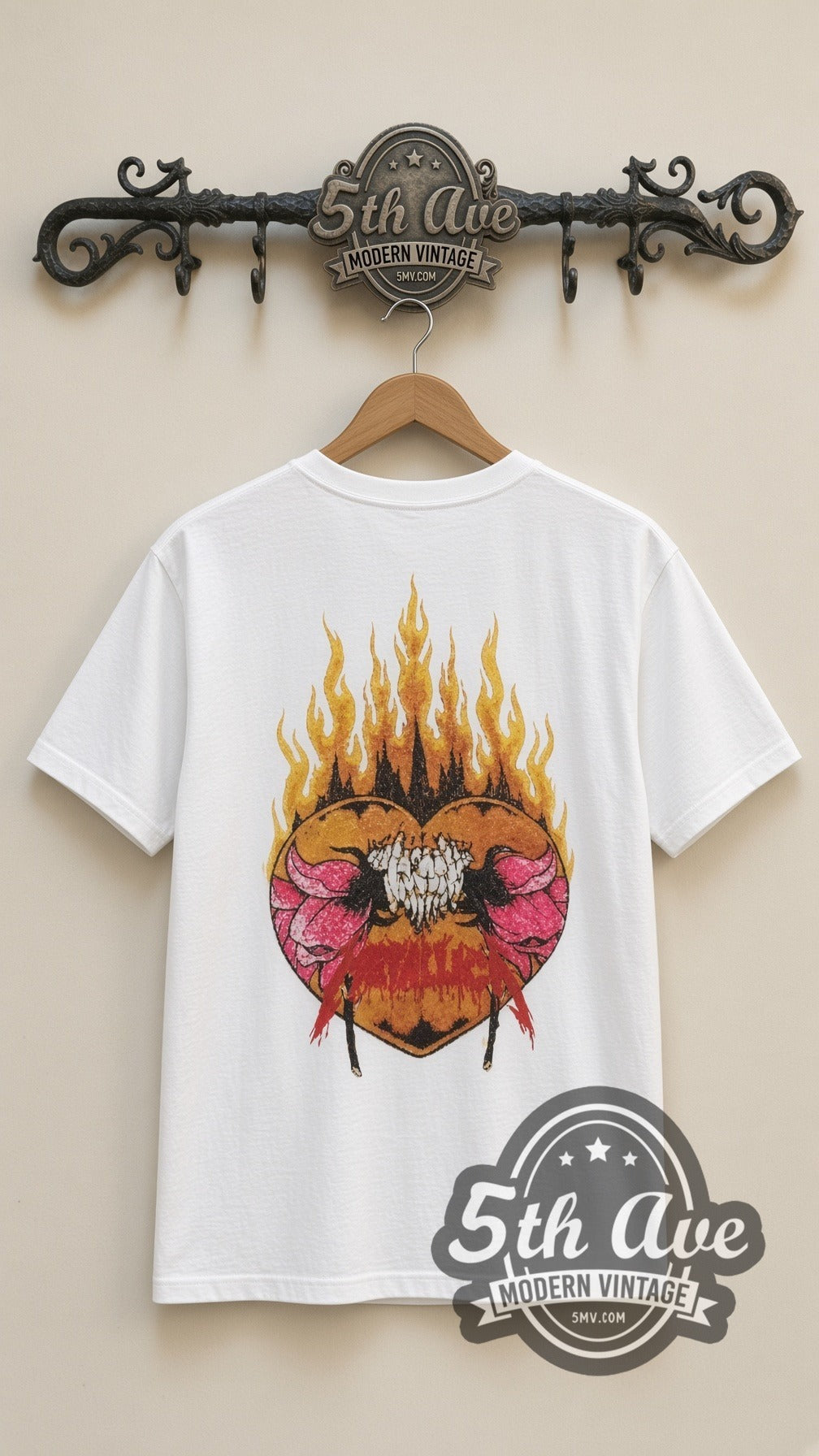 Metallica Flower Skull vintage band t-shirt in white, back view on the 5MV rack