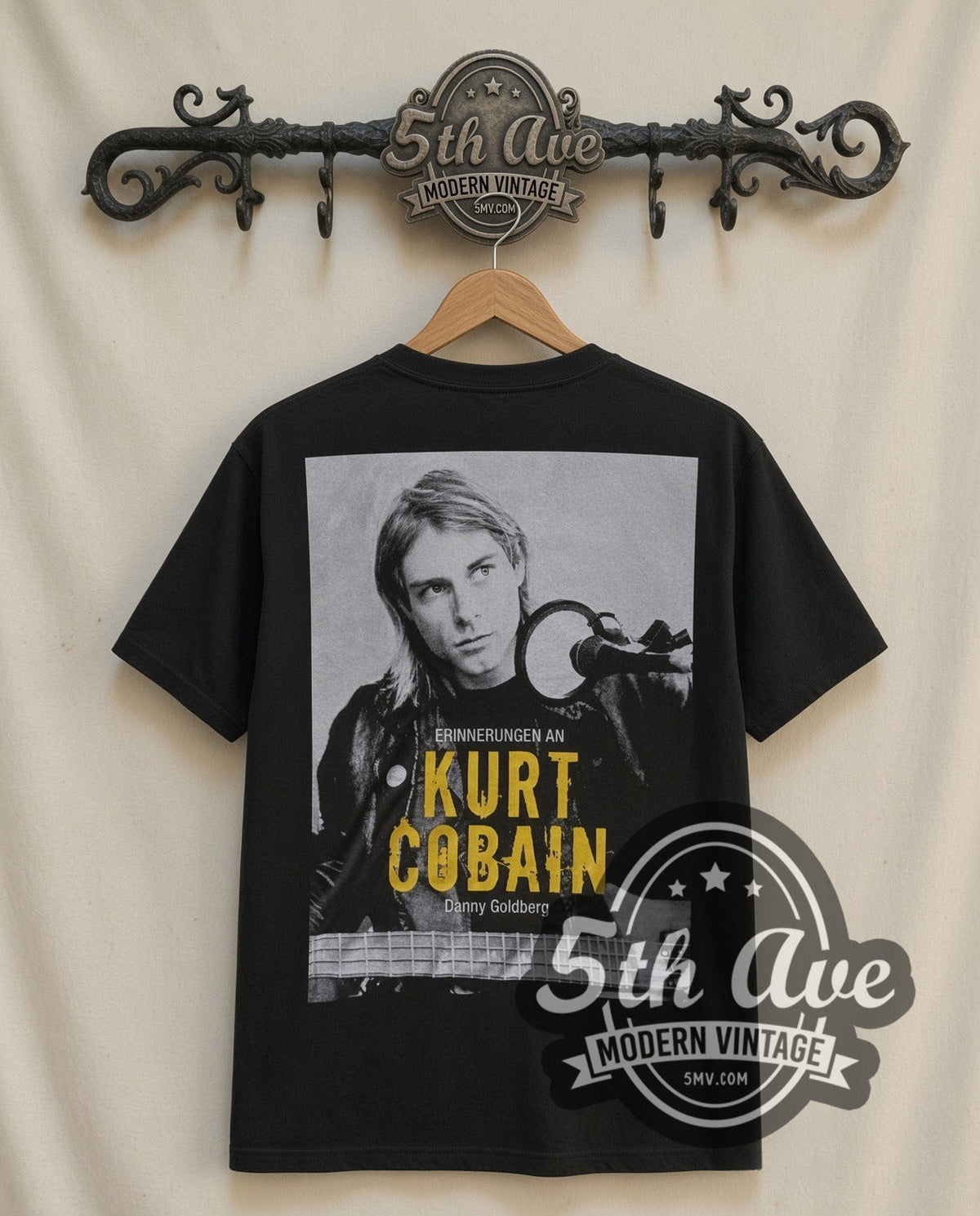Nirvana Red Logo Band vintage band t-shirt in black, back view on the 5MV rack