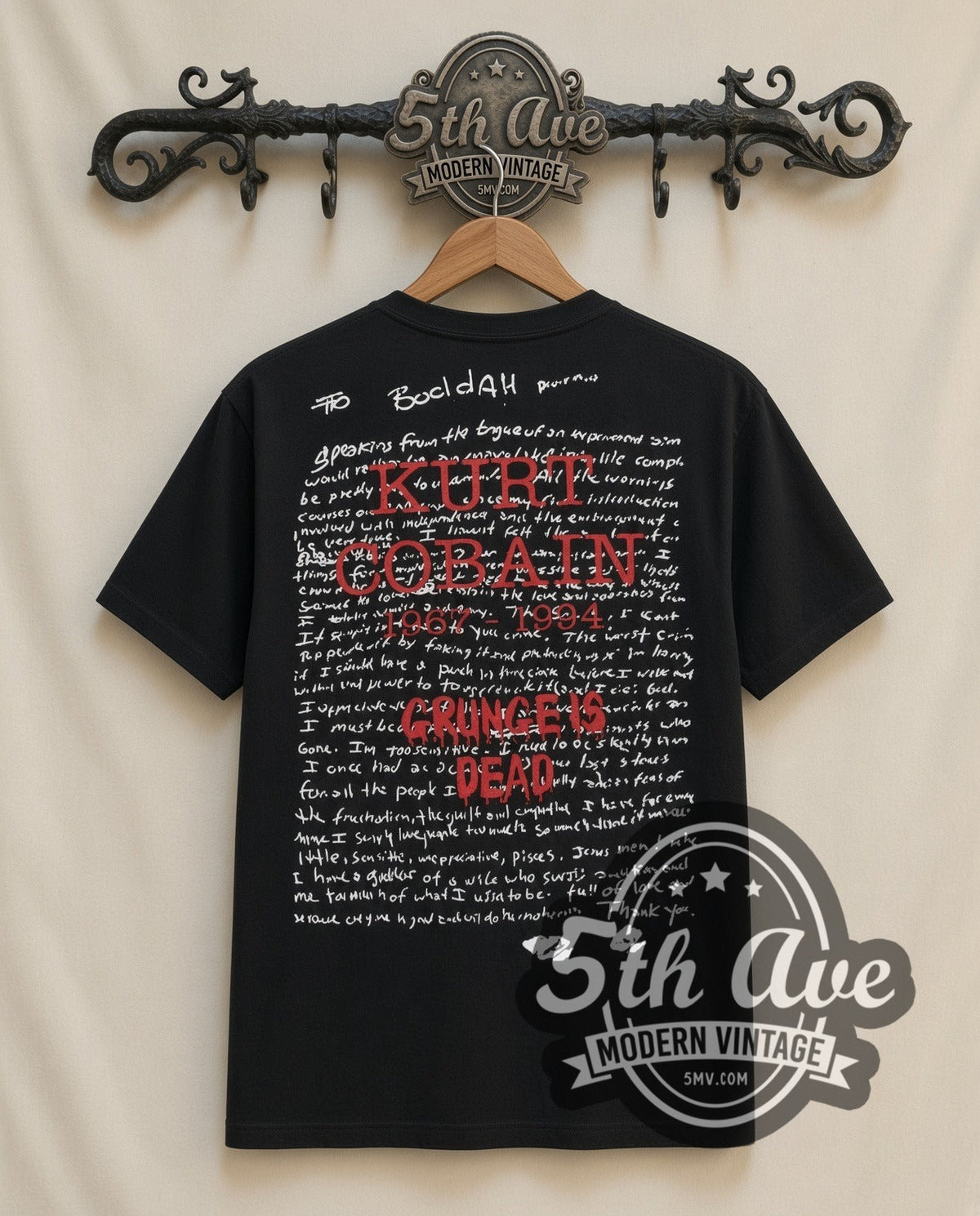Nirvana Nevermind vintage band t-shirt in black, back view on the 5MV rack