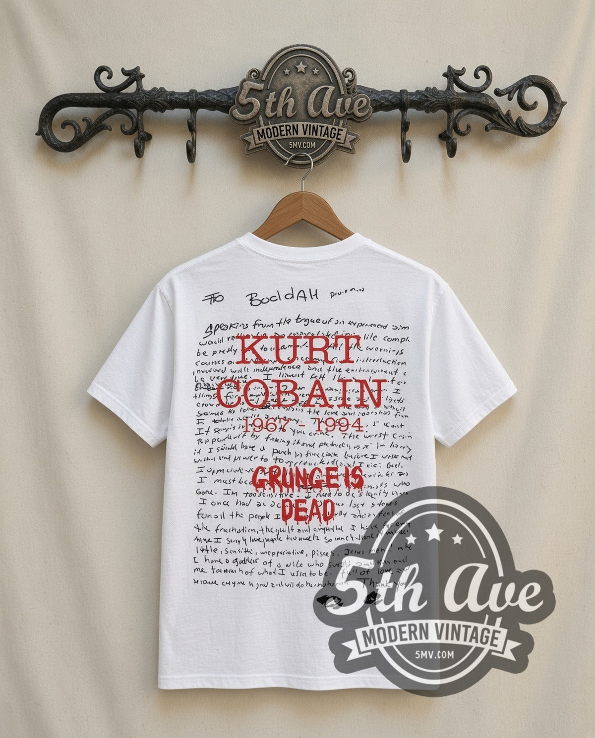 Nirvana Nevermind vintage band t-shirt in white, back view on the 5MV rack