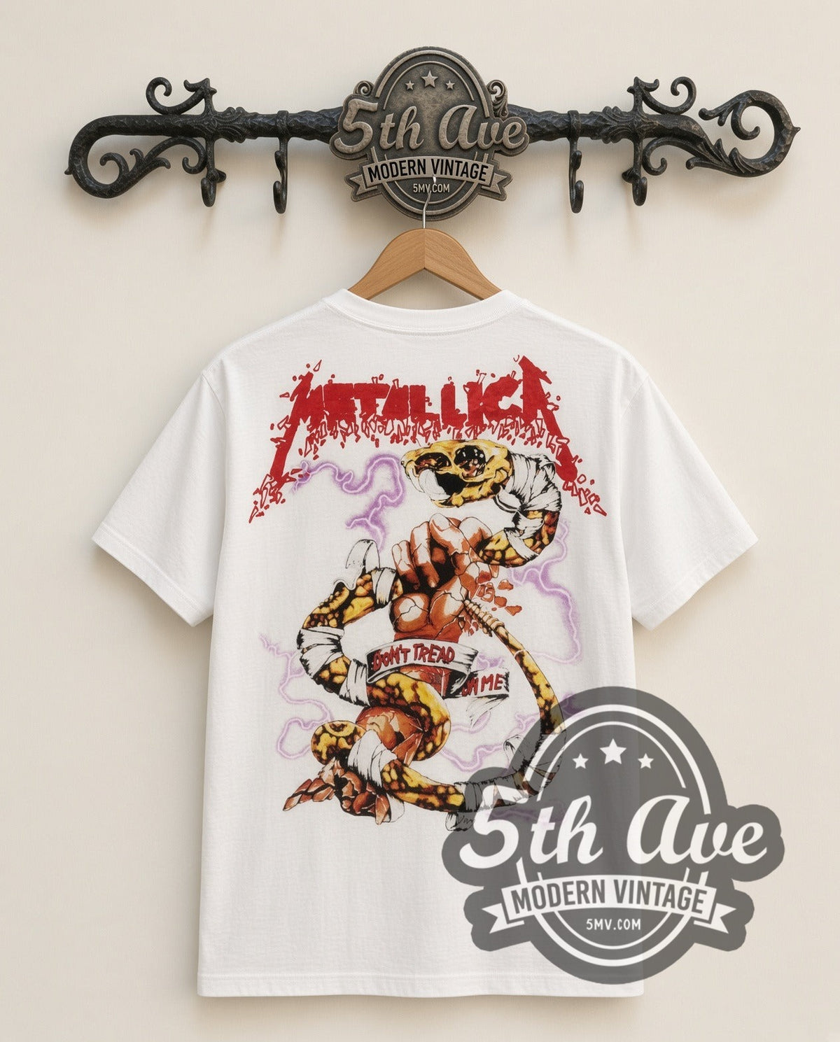 Metallica Biker vintage band t-shirt in white, back view on the 5MV rack