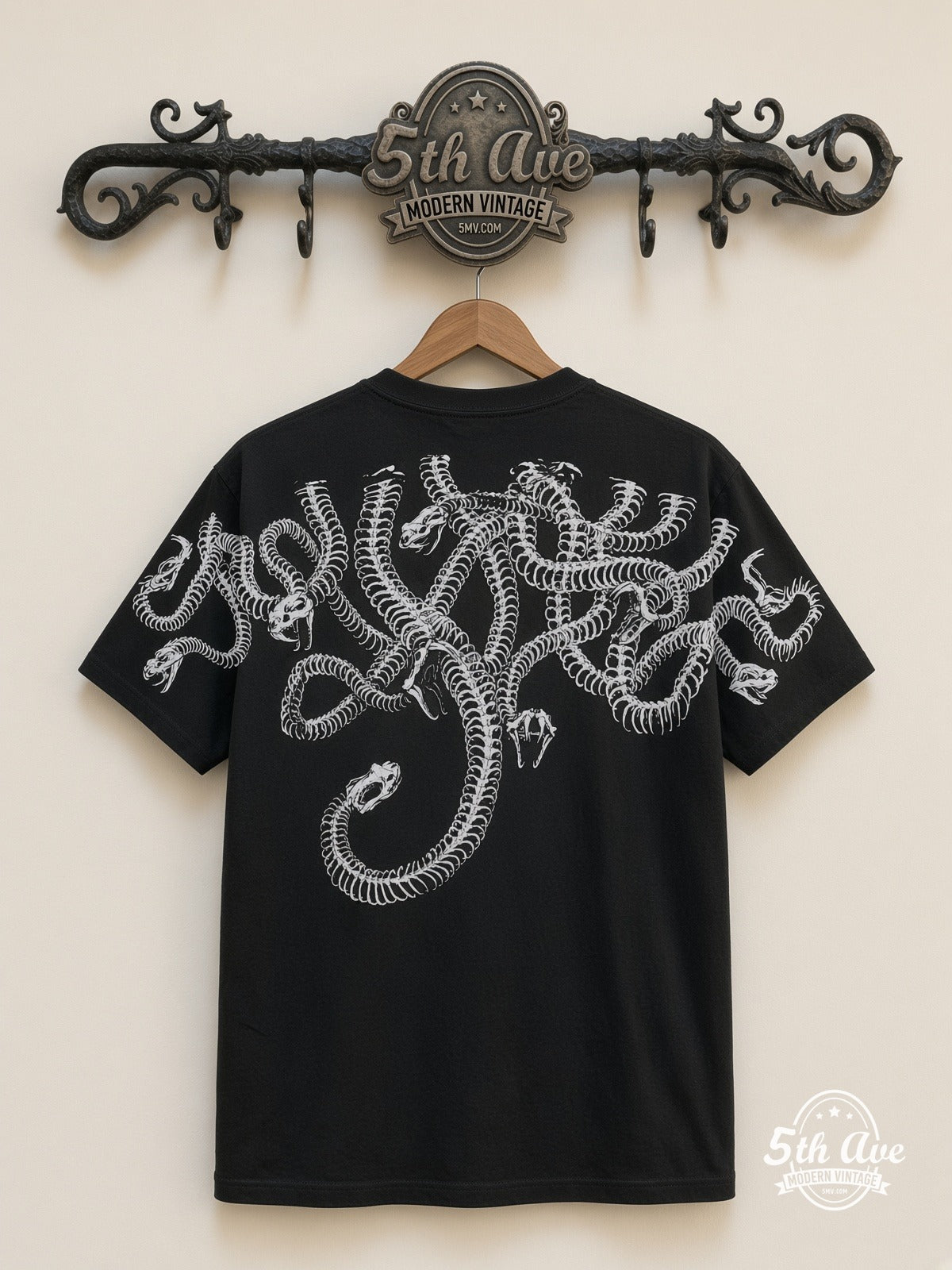 Medusa Snake Skull all over print vintage tee back on cream 5th Ave rack