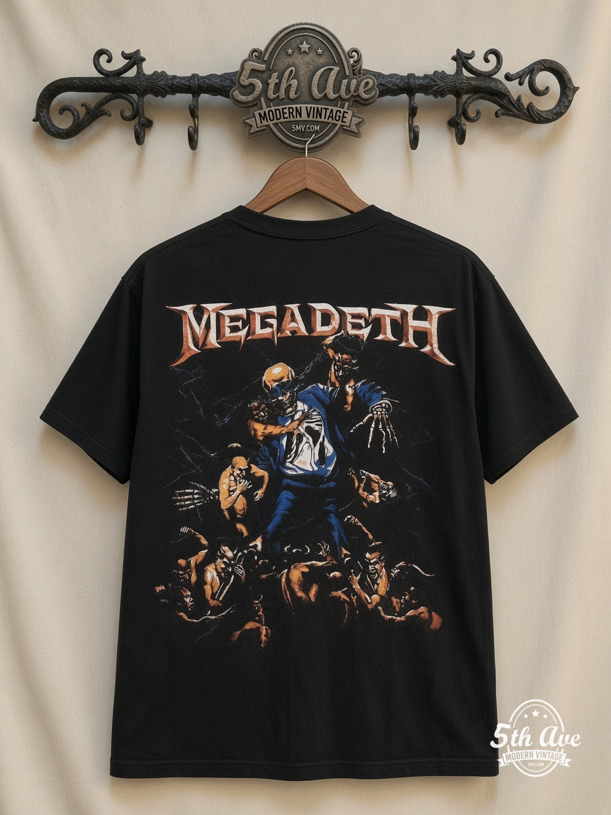 Megadeth Skeleton Apocalypse all over print vintage tee back on cream 5th Ave rack