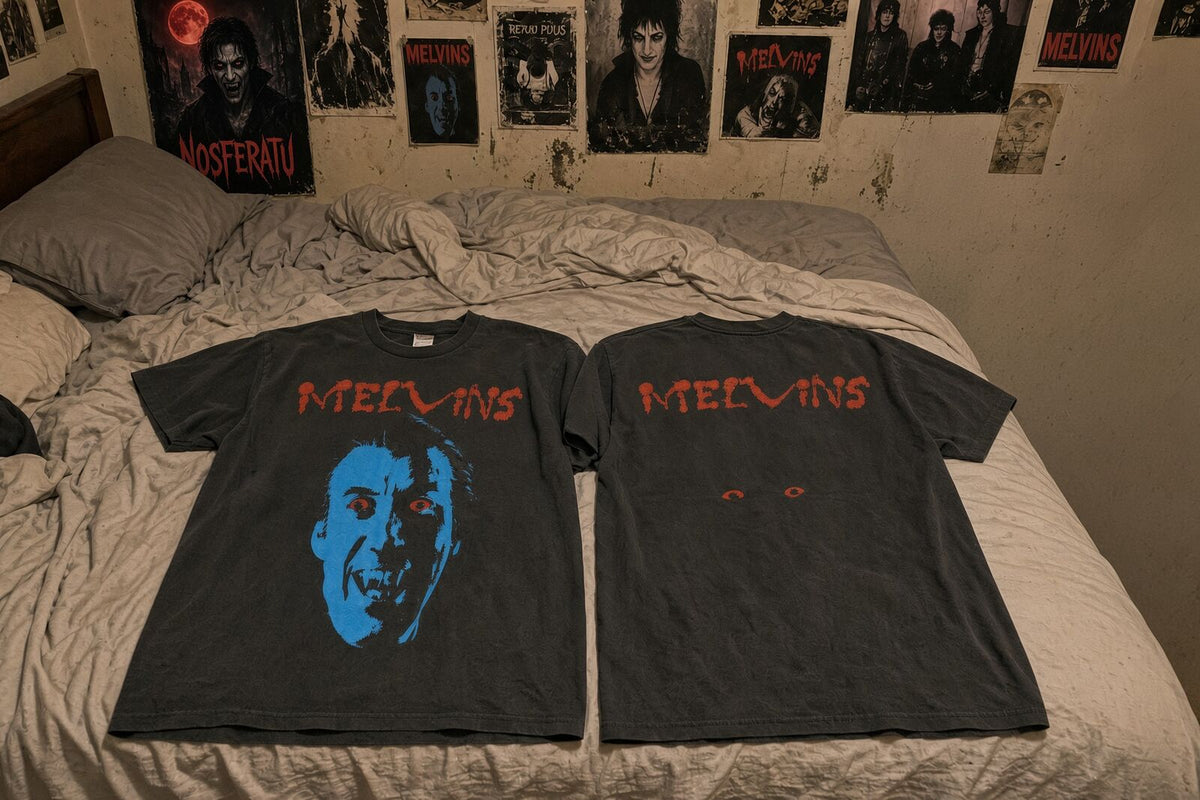 Melvins Vampire vintage band t-shirt on bed