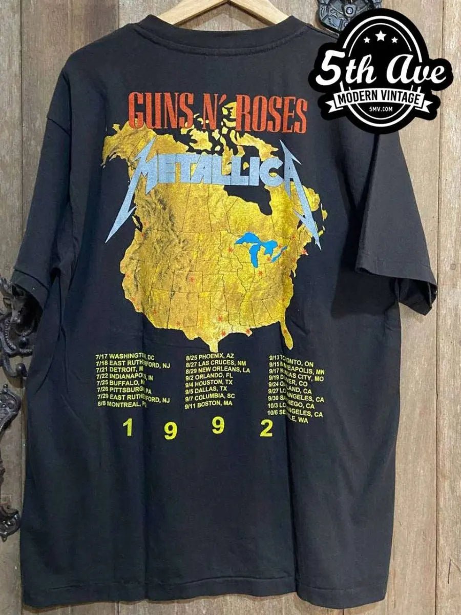 Metallica and Guns N' Roses 'Stadium Tour 1992' - Vintage Reprint Band T-Shirt - Vintage Band Shirts