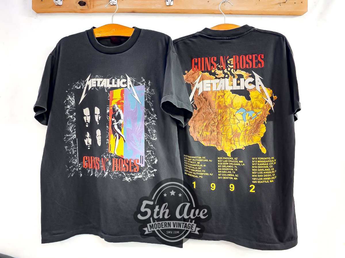 Metallica and Guns N' Roses 'Stadium Tour 1992' - Vintage Reprint Band T-Shirt - Vintage Band Shirts