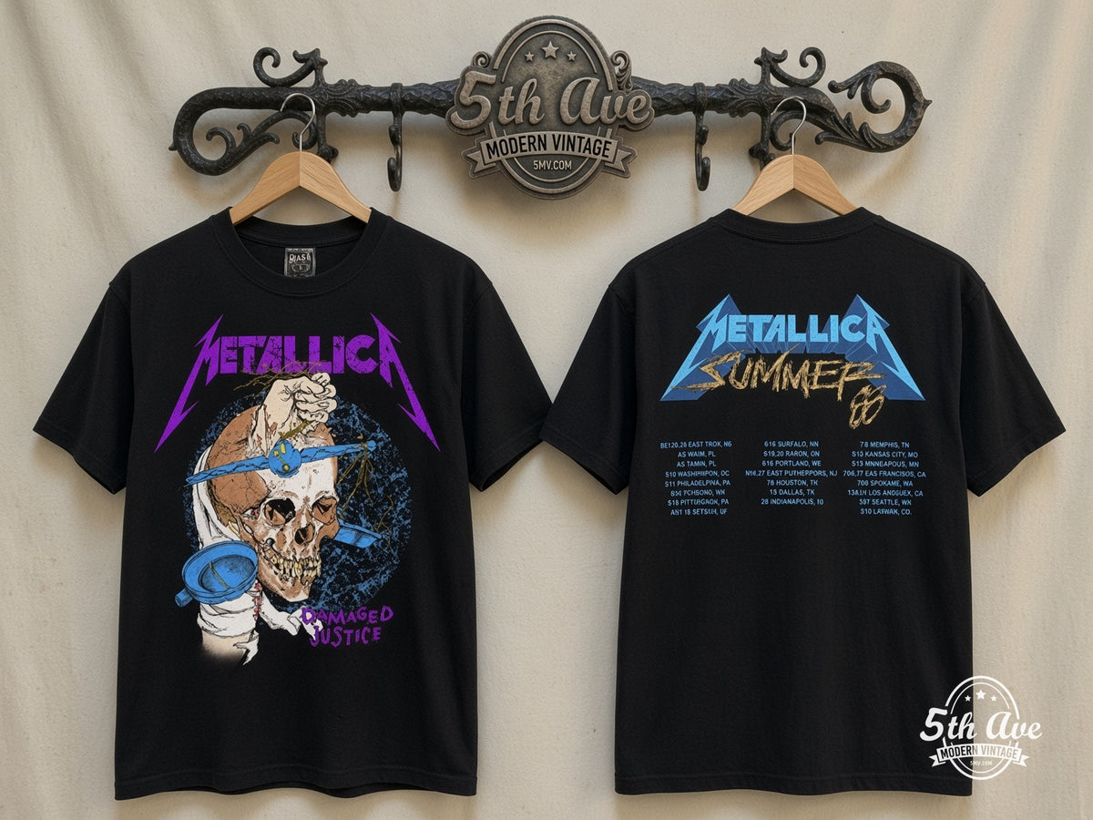 Metallica Damaged Justice vintage band t-shirt on rack