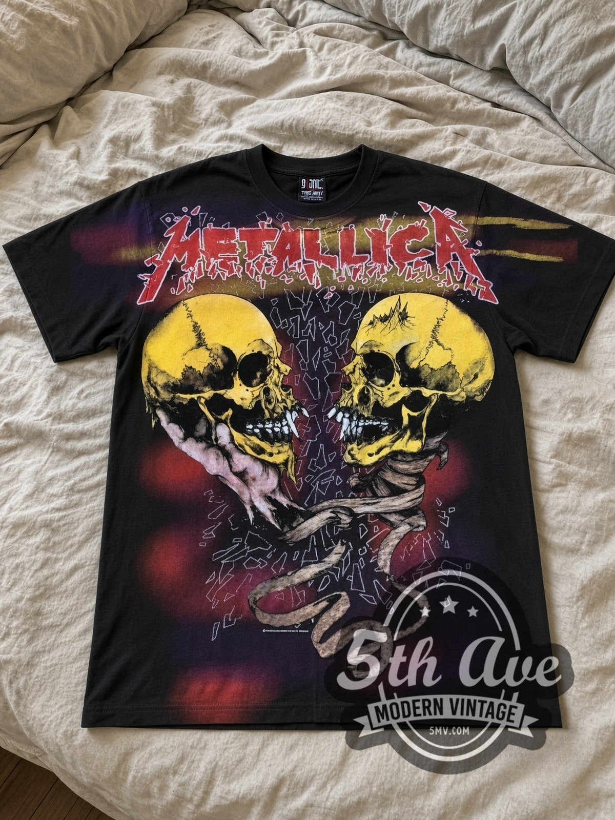Metallica Dual Skulls Snake all-over-print vintage band tee laid flat