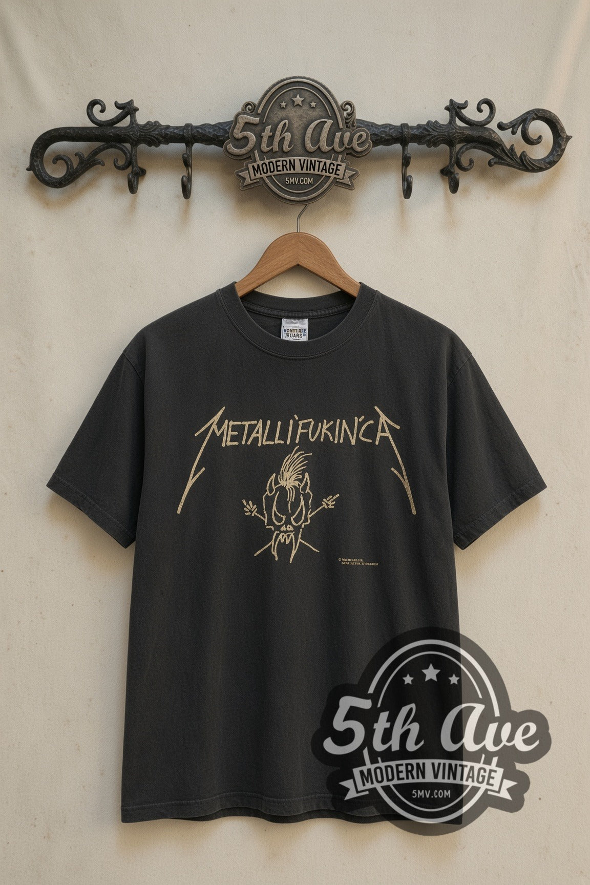 Metallica Metallifukinca Scary Guy band t-shirt front on cream 5th Ave rack