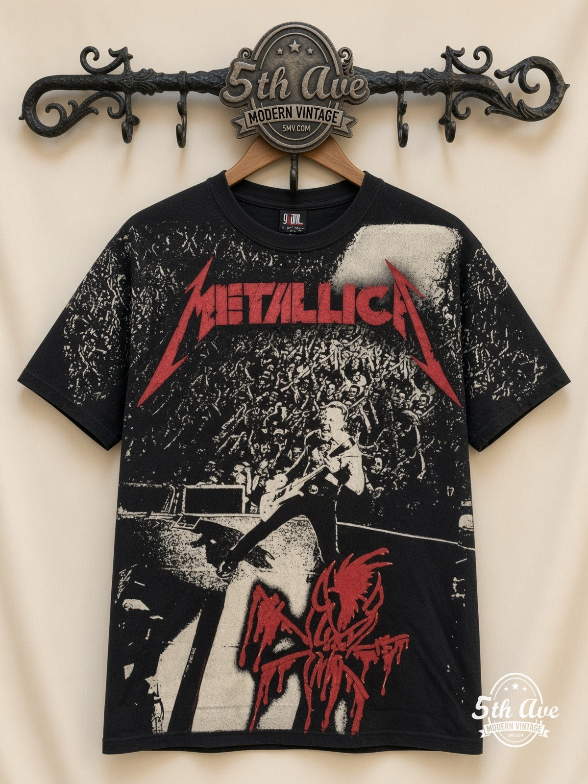 Metallica Stage Right 01 all over print vintage band t-shirt front on cream 5th Ave rack