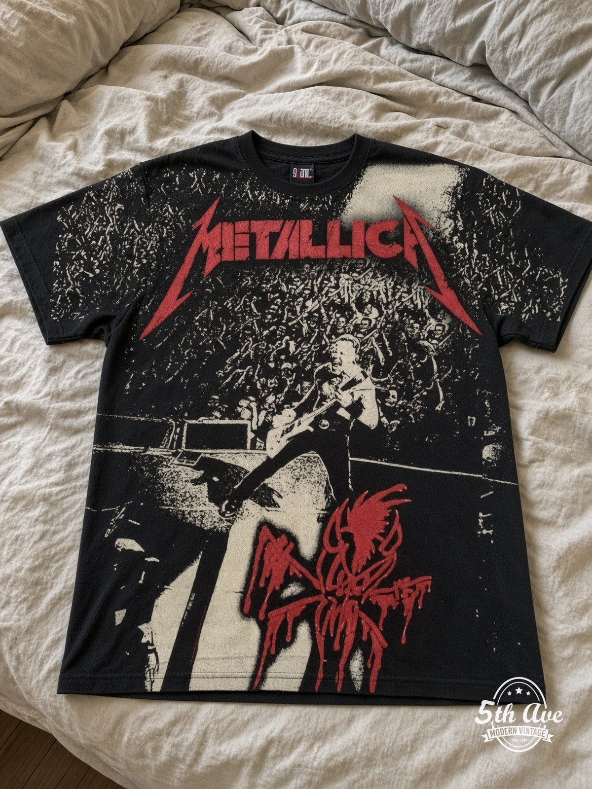 Metallica Stage Right 01 all-over-print vintage band tee laid flat